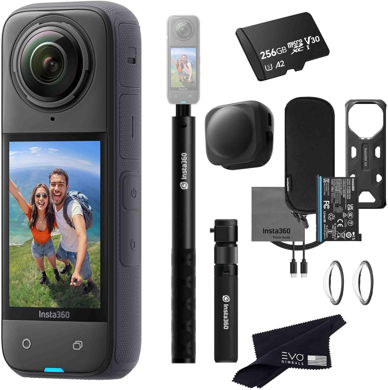 Insta360 X4 Bullet Time Bundle- Waterproof 360 Action Camera with 1/2"" 48MP Sensors, 8K 360 HDR Video, 72MP 360 Photo, |Bundle Includes Bullet Time, Lens Cap (256GB), Black