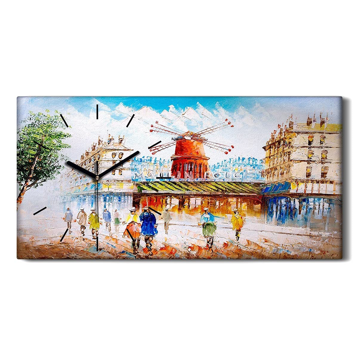 Horloge sur Toile Sans Tic-Tac de Coloray 60x30cm avec Aiguilles Noires pour Chambre Silencieuse