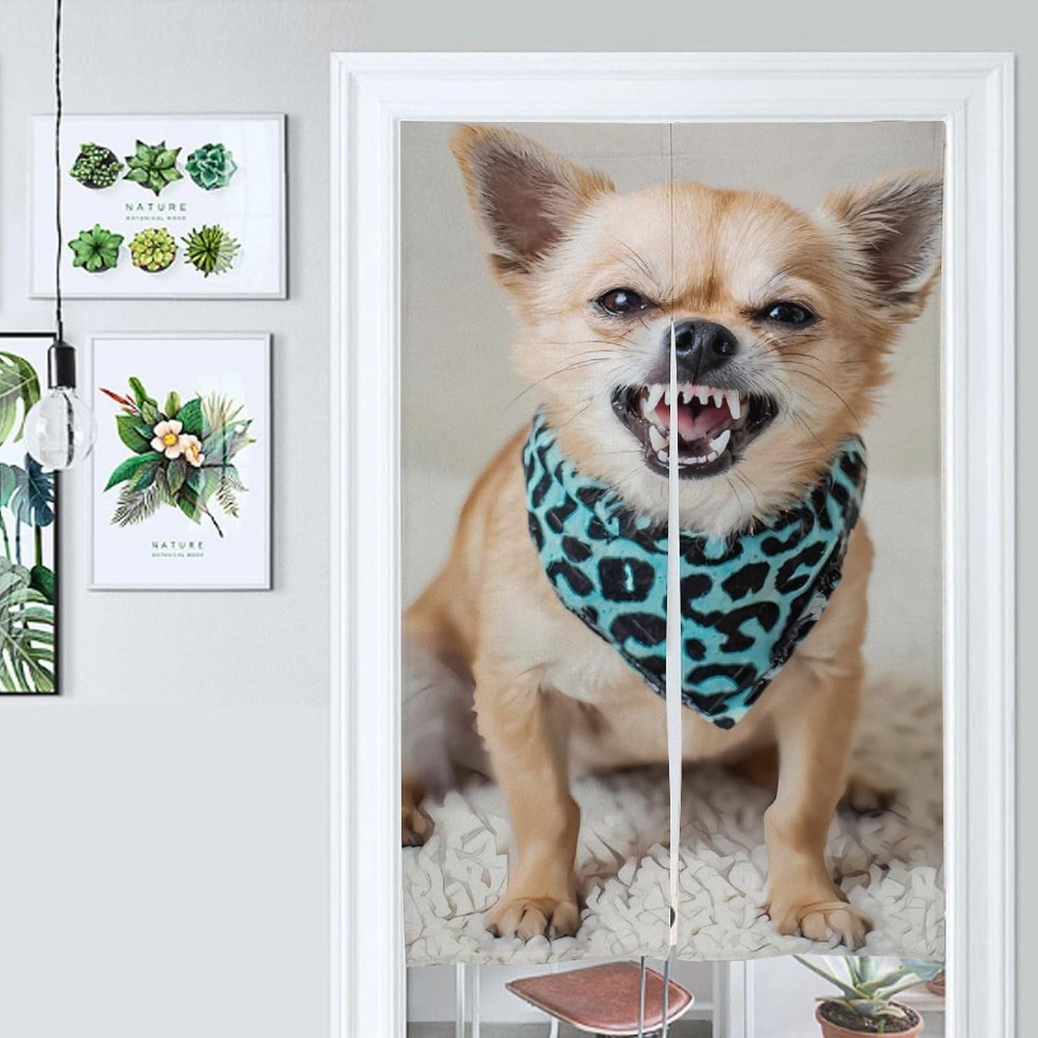 Angry Chihuahua Dog Doorway Curtain Insulated Room Divider Drapes | white linen,privacy curtains