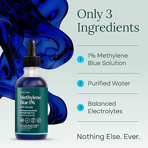 Miniatura 11 de Gotas de Azul de Metileno - Grado Farmacéutico USP 99.99% Puro Solución al 1% para Energía, Enfoque, Claridad, Cognición y Apoyo Celular - Probado