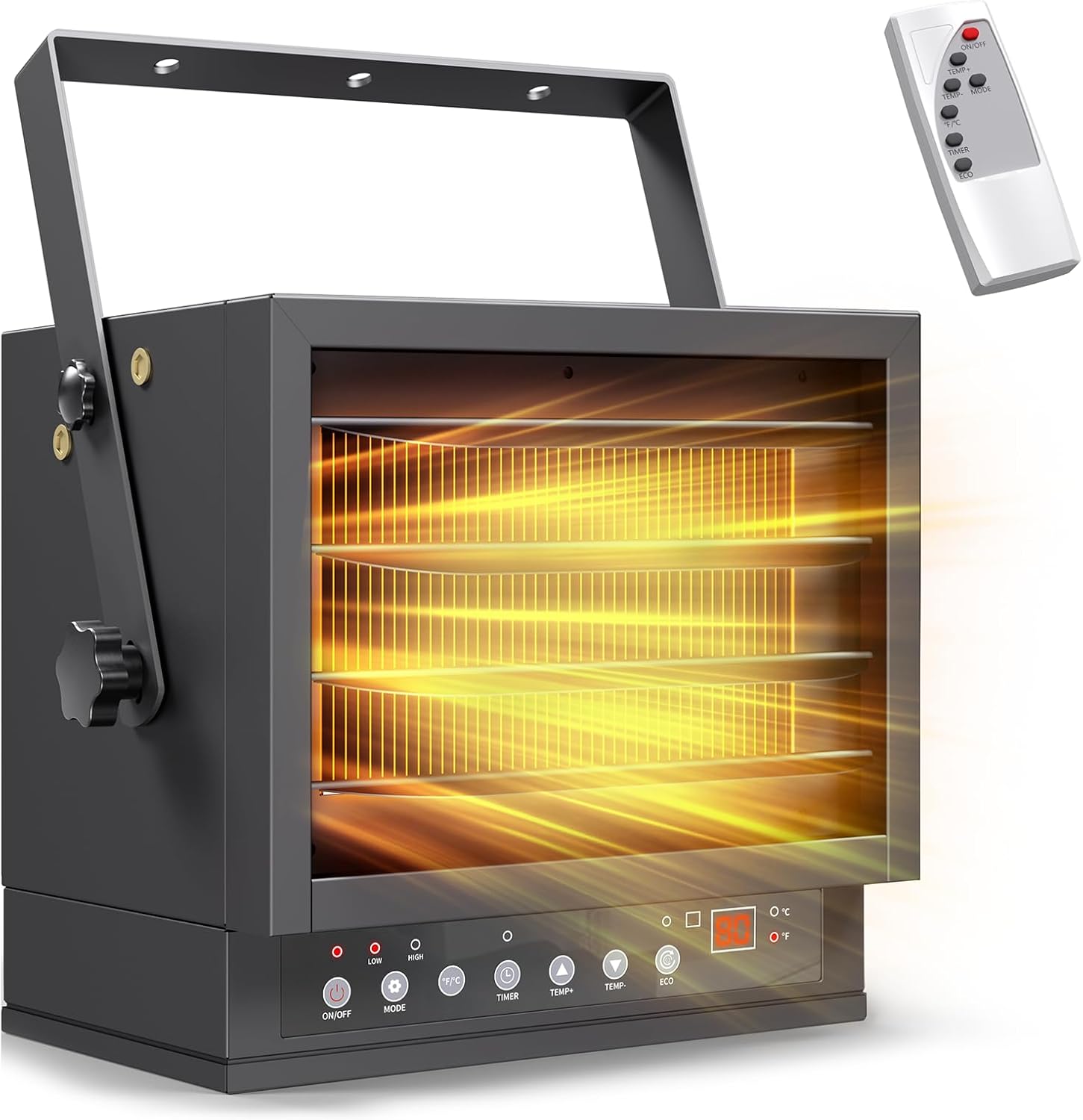 7500W Electric Garage Heater with Remote, Ceiling Mount Shop Heater, Garage Space Heaters with ECO Mode, 12H Timer, Thermostat, Overheat Protection, for Garage Workshops Warehouses Industrial 7500W with Remote