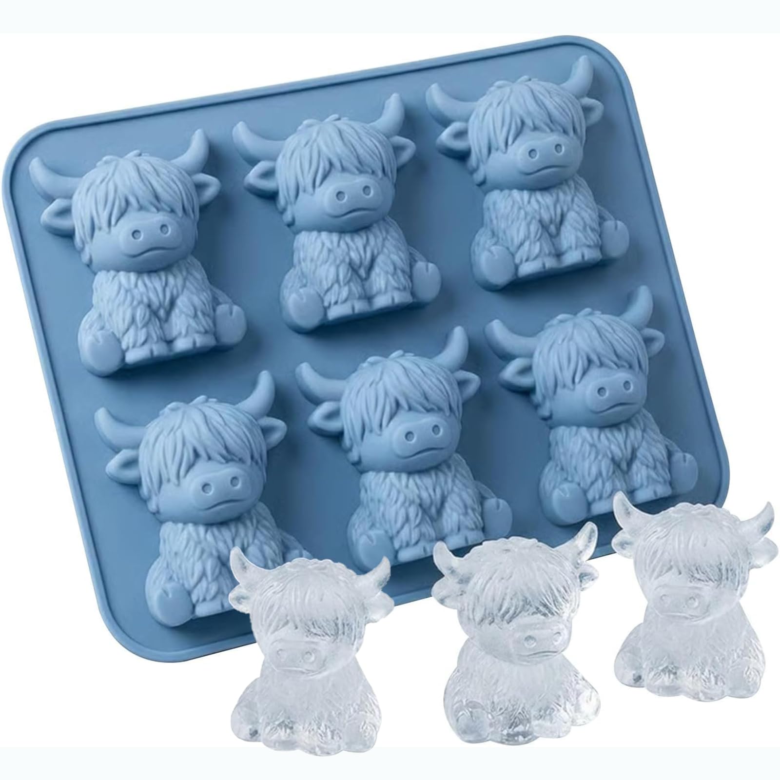 3D Highland Cow Ice Cube Mold,Mini Highland Cow Ice Cube Tray,Cute Cows Shaped Silicone Ice Cube Tray,Silicone Animal Ice Cube Mold Tray for Whiskey,Cocktails,Chocolate,Candy,Homemade Treats (1Pc)