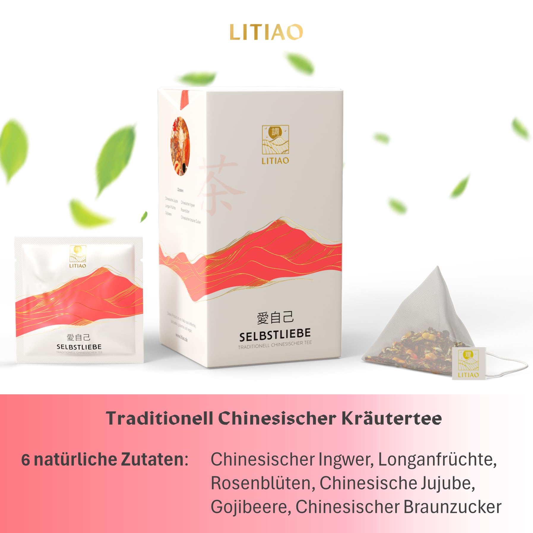 LITIAO SELBSTLIEBE Frauentee - Mit 5 einzigartigen TCM-Kräutern | 30 Pyramidenteebeutel je 19g | Koffeinfrei | 3 Packungen