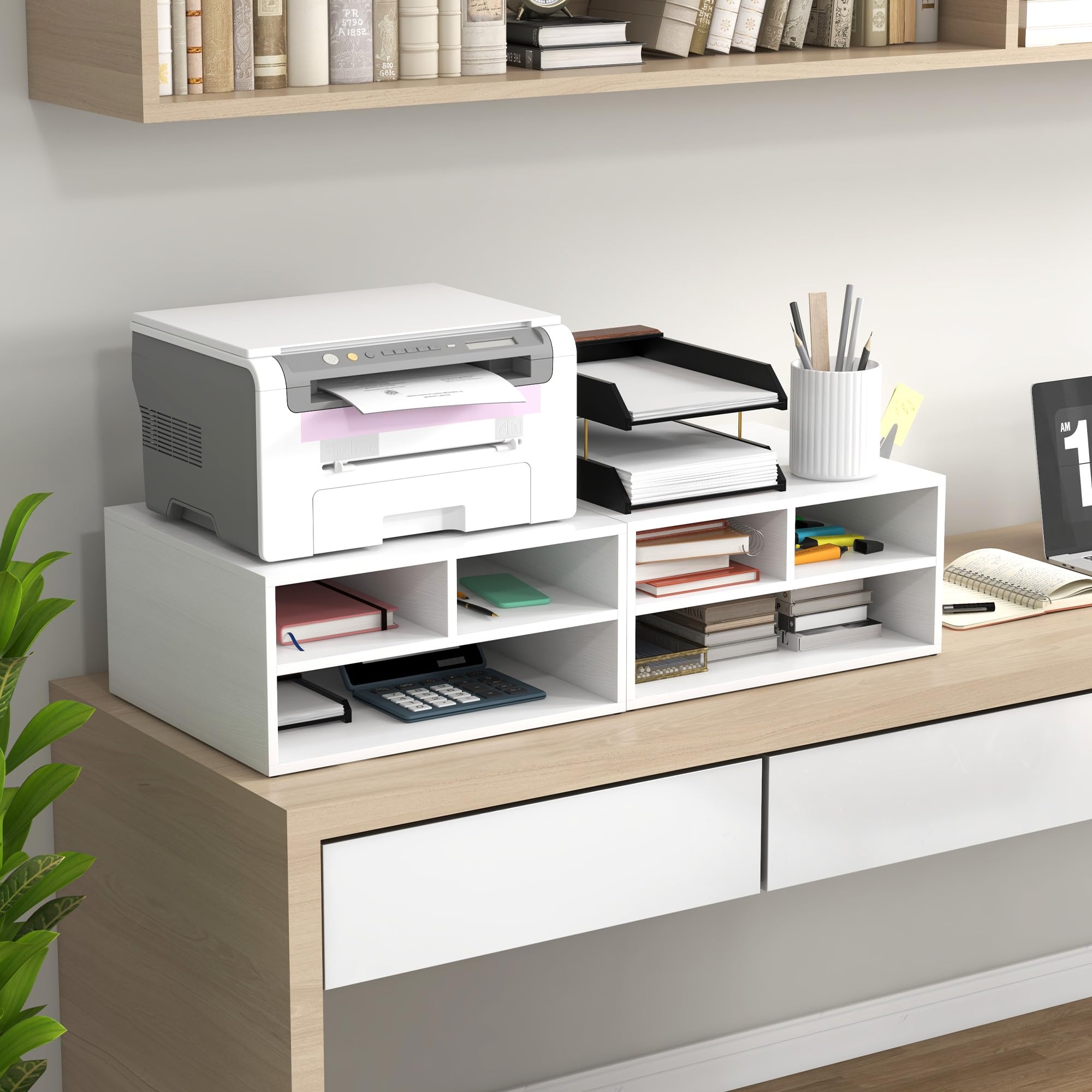 HOMCOM Mobile Porta Stampante con 3 Scomparti Aperti, Mobile Stampante per Documenti da Ufficio e Studio Compatto a 2 Livelli, 47x40x22.5 cm, Bianco