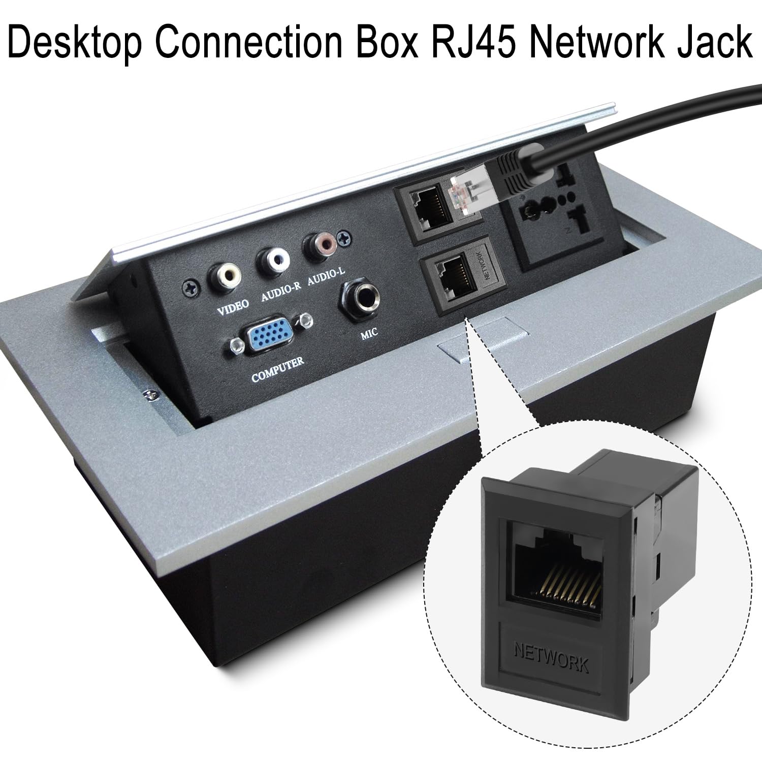 QIANRENON Desktop Connection Box RJ45 sieciowy Jack CAT5E RJ45 gniazdo na gniazdo Ethernet Passthrough Connector RJ45 8P8C uchwyt prostokątny Keystone Jack Desktop Socket RJ45 akcesoria, 2 szt