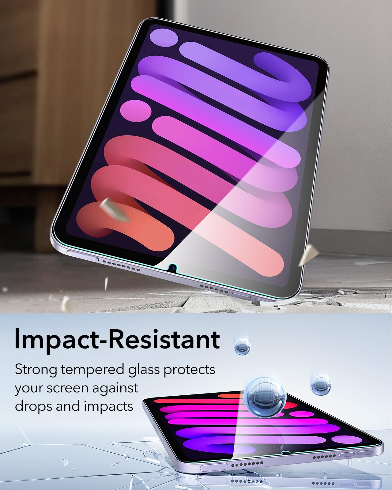 ESR 2 Pezzi Pellicola Protettiva per iPad Mini 6a Generazione (2021, 8.3 Pollici), Vetro Temperato, Protezione per Lo Schermo con Cornice di Allineamento, Resistente ai Graffi, Trasparenza HD