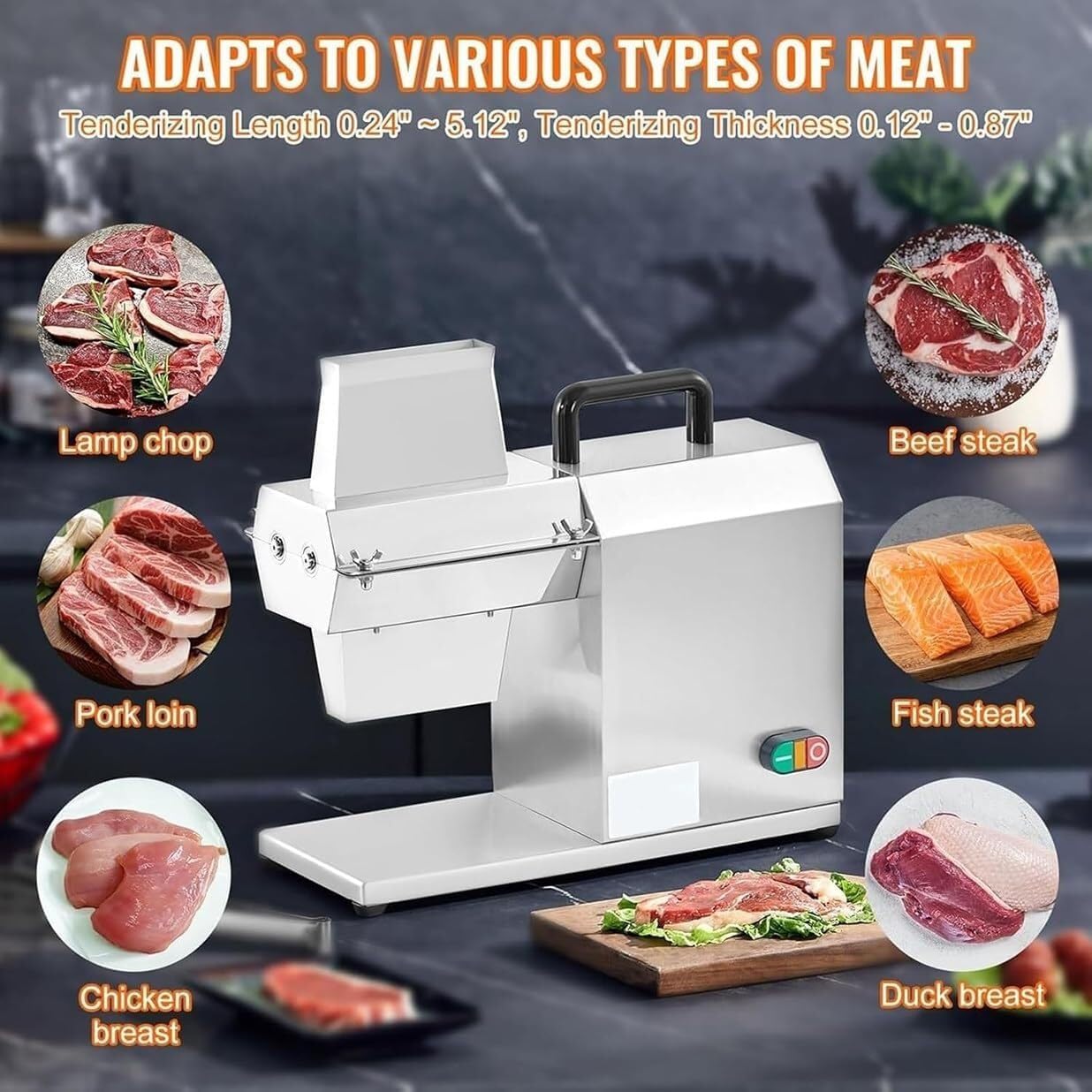 Elektrischer Fleischklopfer, 450 W, robustes Edelstahl-Küchenwerkzeug mit Umkehrfunktion für Rind, Schwein, Huhn, Fisch, 120 kg/h Kapazität