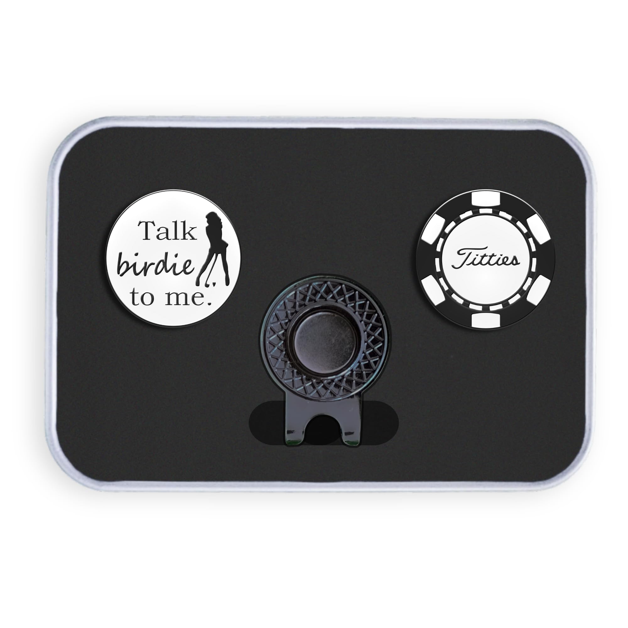 Golf Ball Marker Gift Set - Talk Birdie Markers + Hat Clip (Gift Tin)