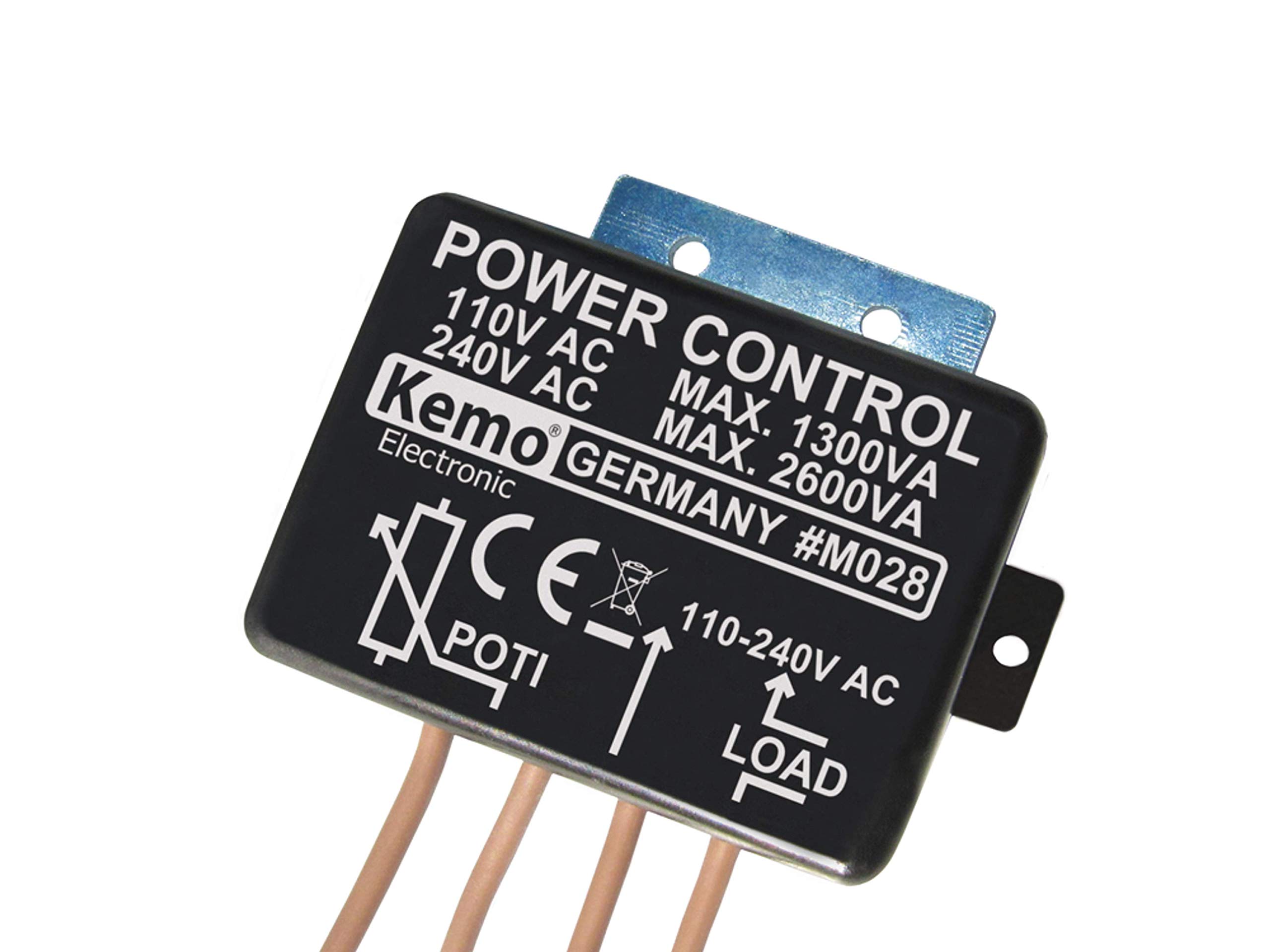 Kemo M028 regulator mocy 110 – 240 V/AC 2600 VA Do regulacji obciążenia omowego i indukcyjnego np. silników, ogrzewaczy, gdy można je regulować w nacinaniu fazy. Maks. 12 A