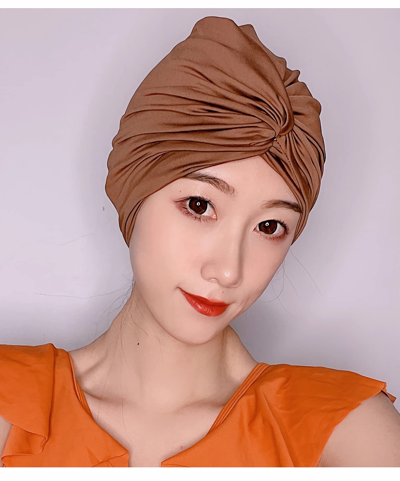 Fabric Swimming Cap for Women Pleated Swimming Hat Swim Turban for Long Hair Chemo Cap Turban Cancer Headwear for Hair Loss Soft Stretch Swimming Pool Hat Skull Cap Sleep Cap Bathing Shower Cap