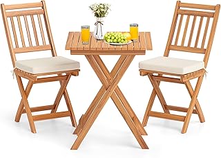 KOTEK Outdoor Folding Bistro Set, 3 Pieces Acacia Wood Bistro Set with S...