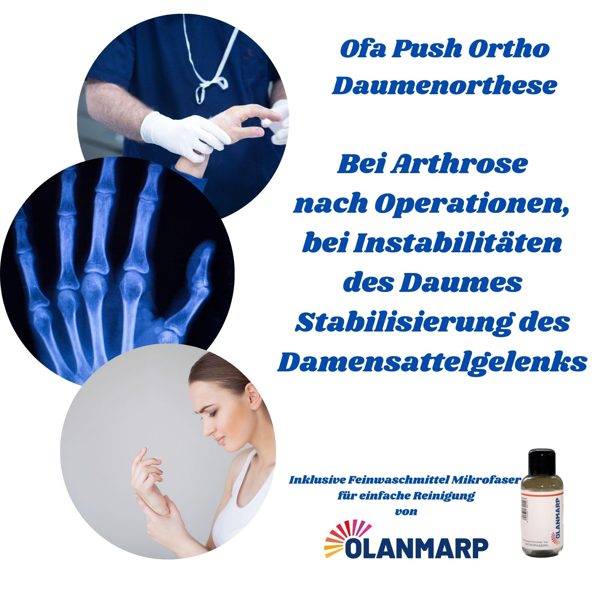 Ofa Push Ortho CMC Pulgar ortesis Osteoartritis, reduce el dolor, vendaje postoperatorio Detergente para microfibra 50 ml (derecha, talla 0)