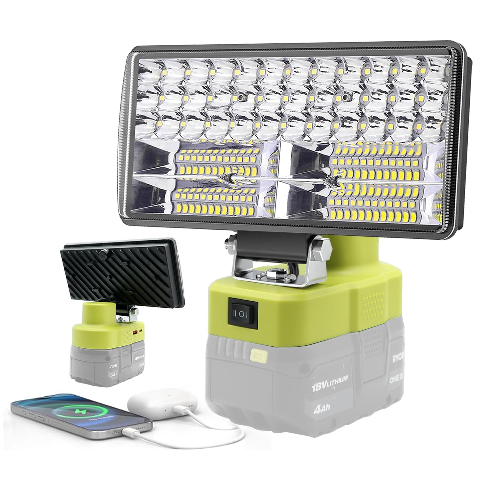Lampe de travail compatible avec batterie RYOBI 18 V, 6 000 lm 40 W, lumière LED sans fil pour extérieur, randonnée, voiture, camping, garage, éclairage émergrncy (piles non incluses)