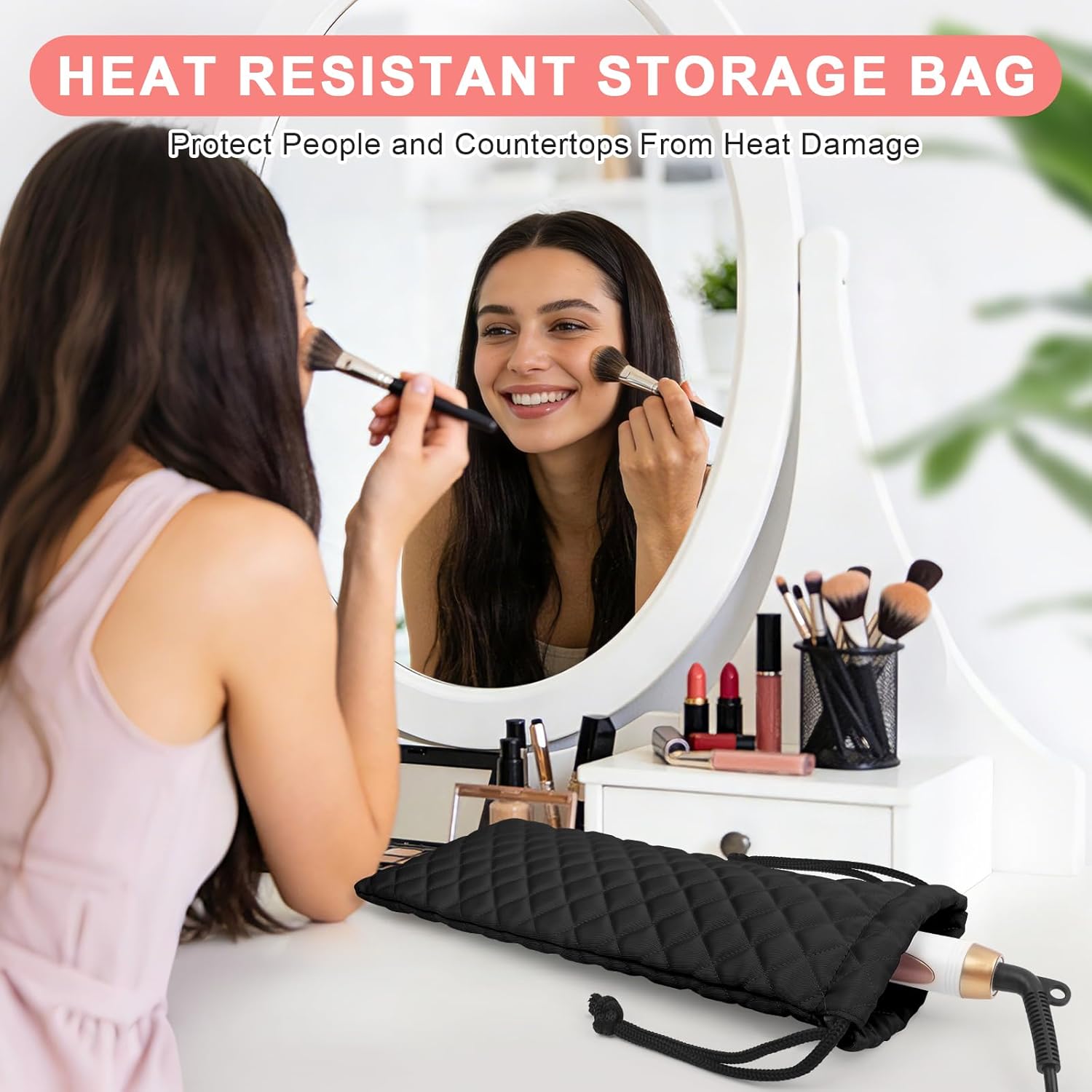 Professional Hot Hair Tools Organizer Cover Bag Heat Resistant Travel Drawstring Storage Case Pouch for Curling Irons, Flat Irons, Hair Straighteners and Styling Tools(14.2" x 5.9")