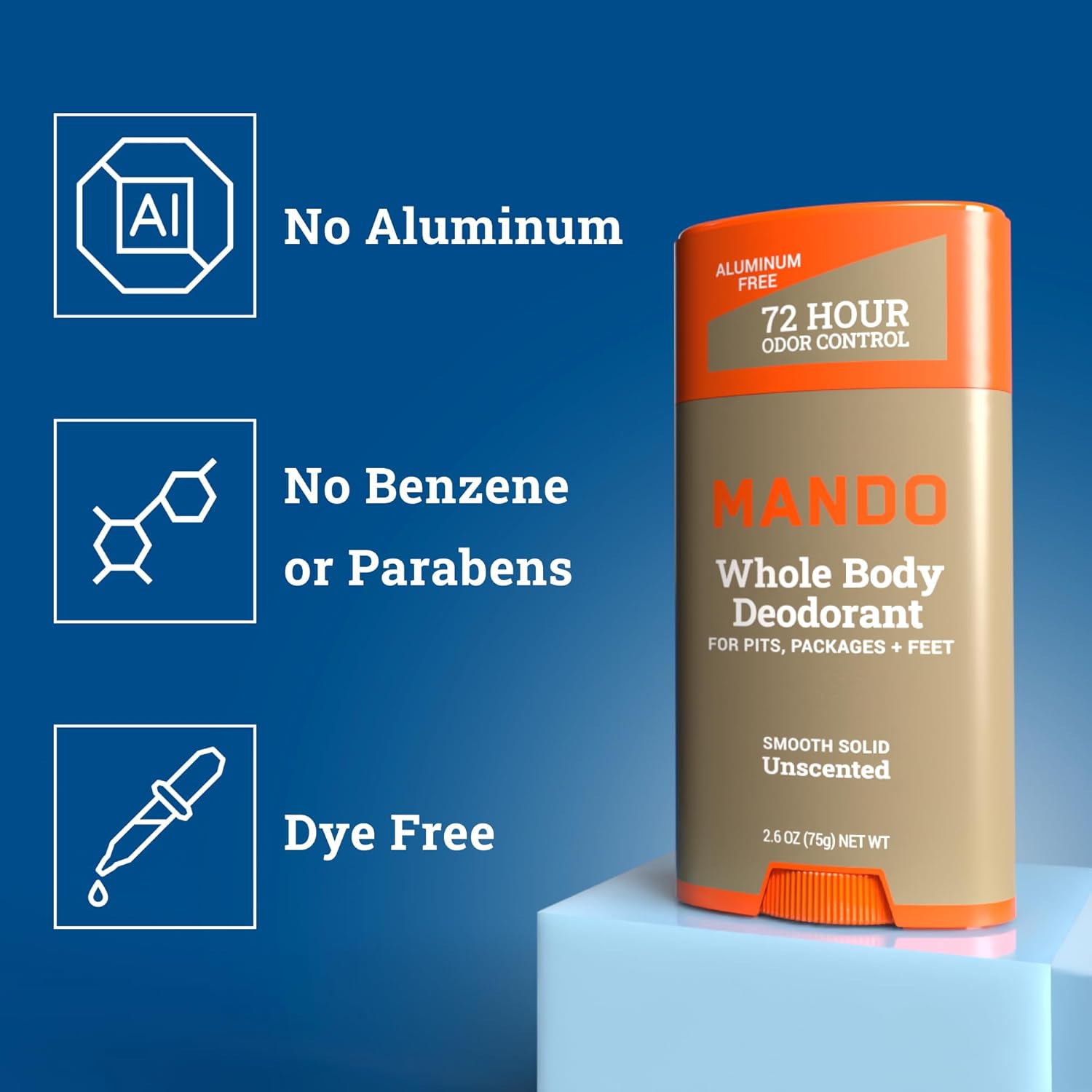Mando Whole Body Deodorant For Men - Smooth Solid Stick - 72 Hour Odor Control - Aluminum Free, Baking Soda Free, Skin Safe - 2.6 Ounce (Pack of 2) - Unscented - Image 3