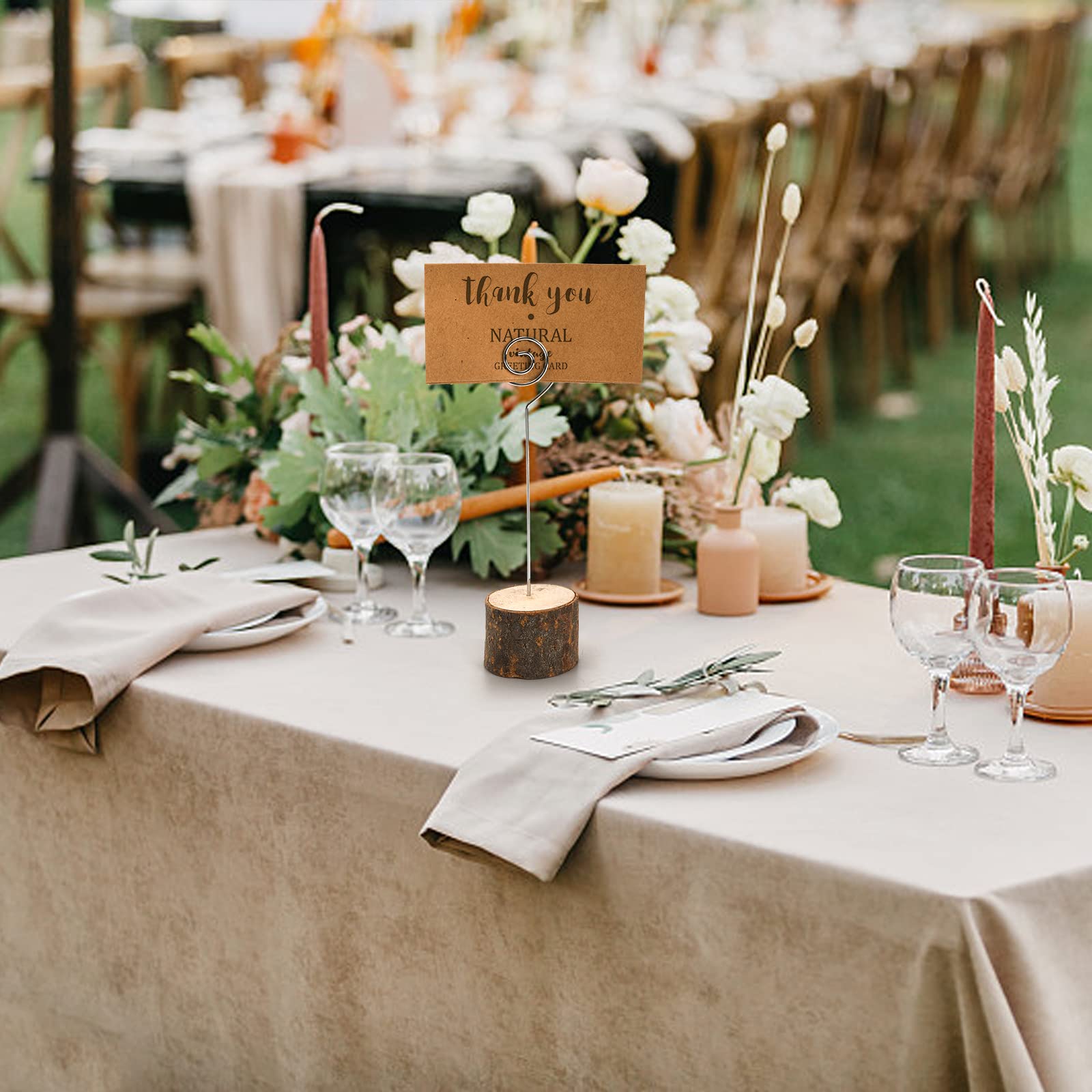 Tosnail Confezione da 50 segnaposto in legno rustico, con 50 carte in carta kraft, porta foto a spirale