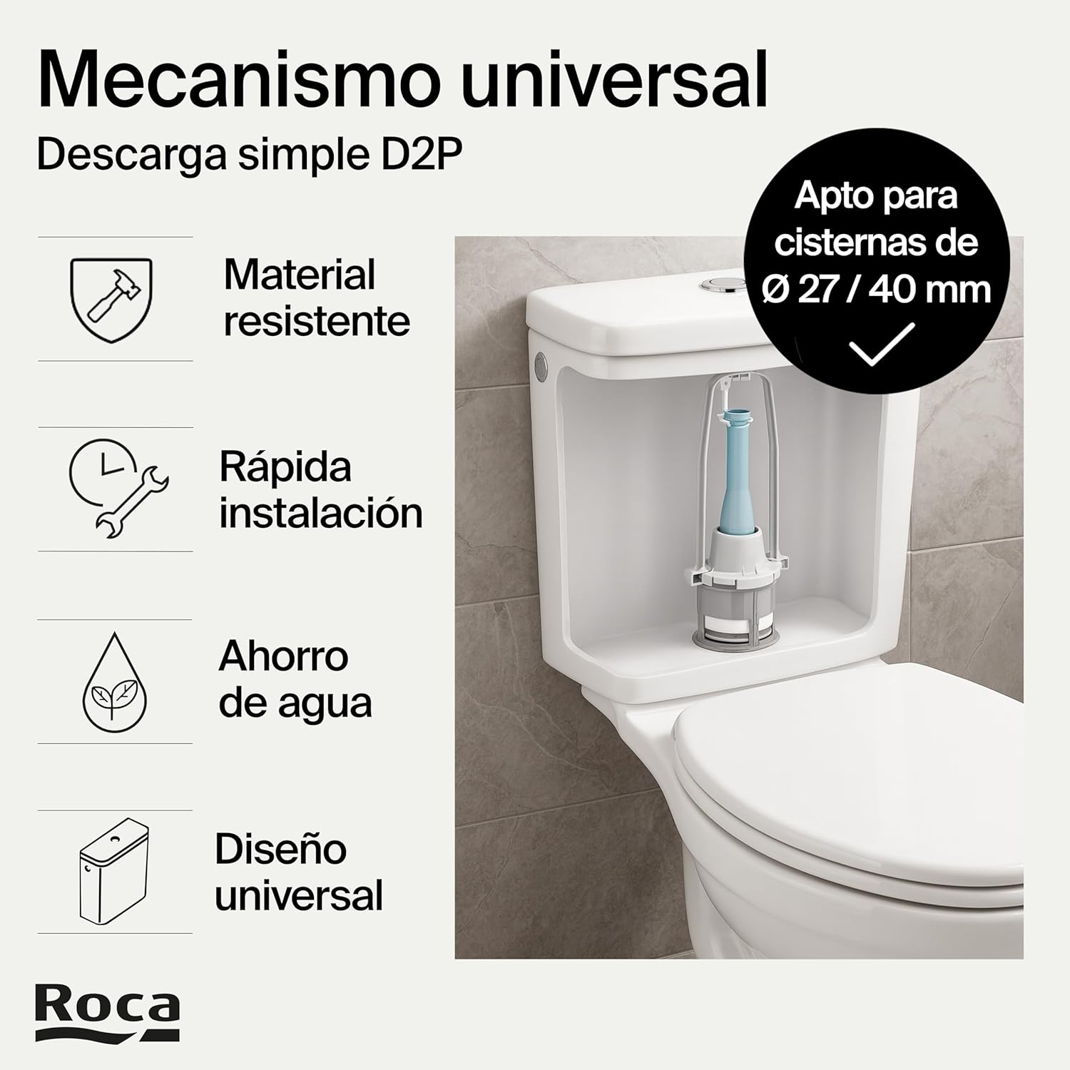 Roca A822502200 Simple Single-Volume Flush Mechanism with 4 Buttons