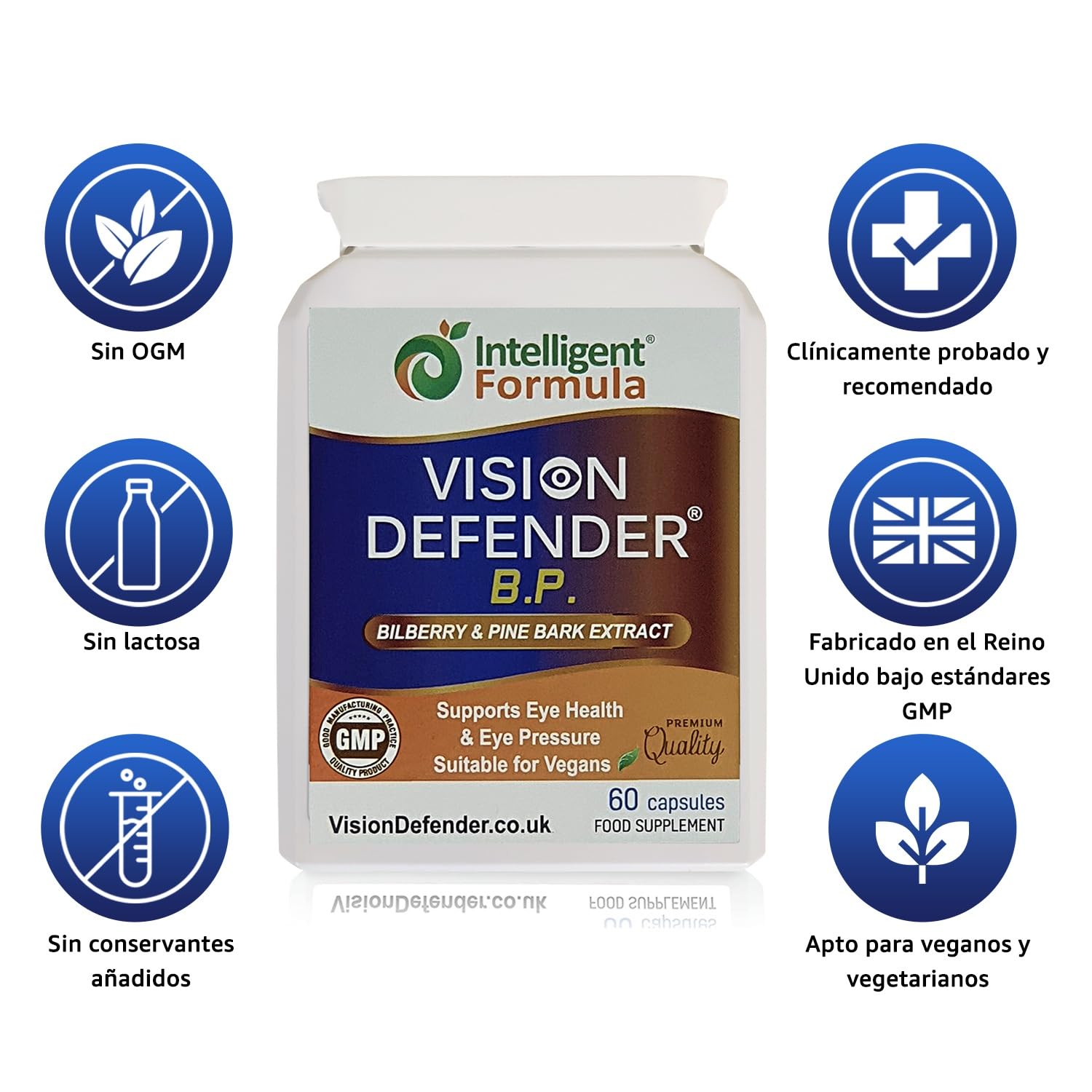 Suplemento de extracto de corteza de pino y arándano: VISION DEFENDER BP - Potentes antioxidantes naturales, antocianinas y procianidinas para la presión ocular y la salud ocular (60 cápsulas veganas)
