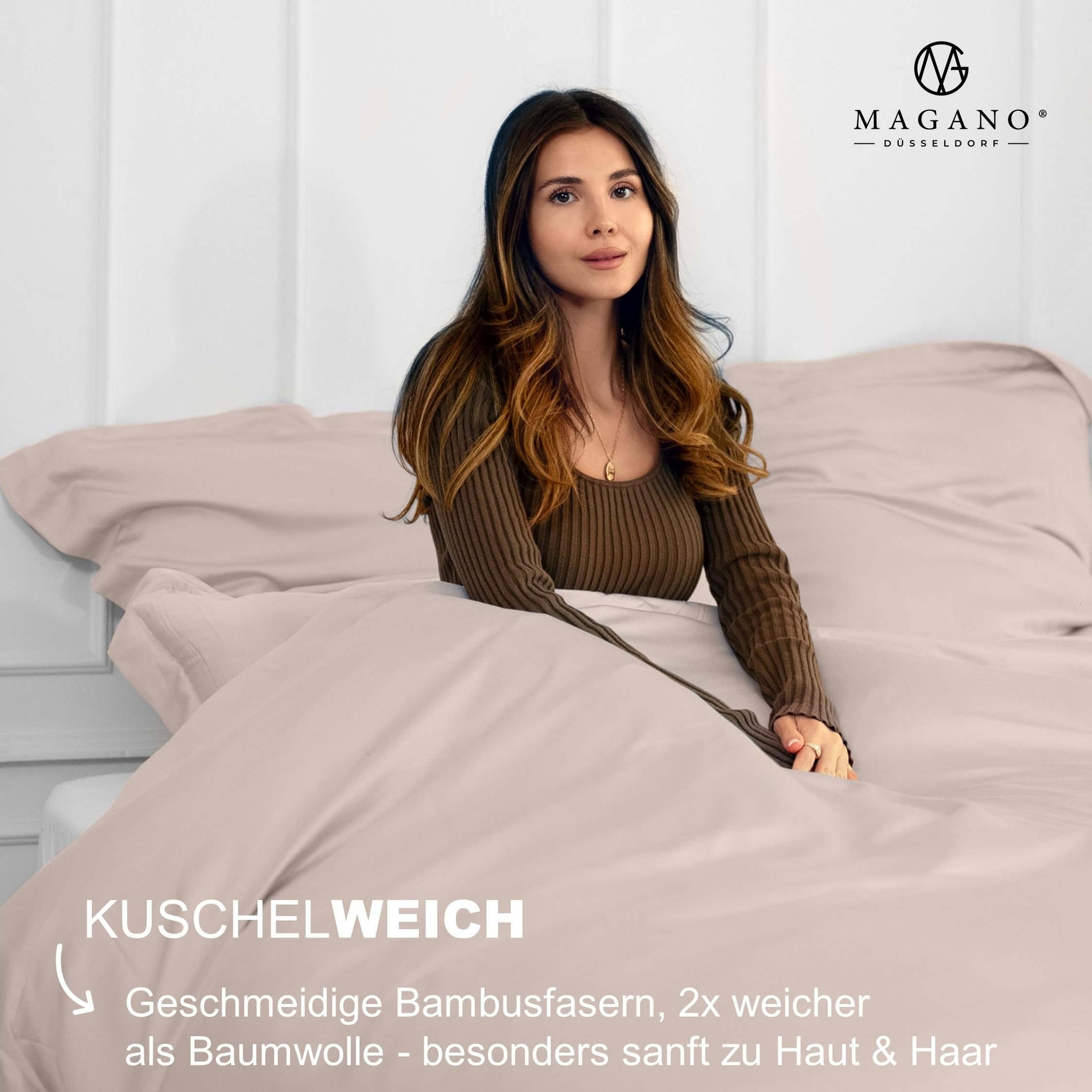 Magano® Luxus Bettwäsche-Set - Bambus & Baumwolle Satin - 400 TC Premiumqualität (Taupe, 135x200 cm + 80x80cm)