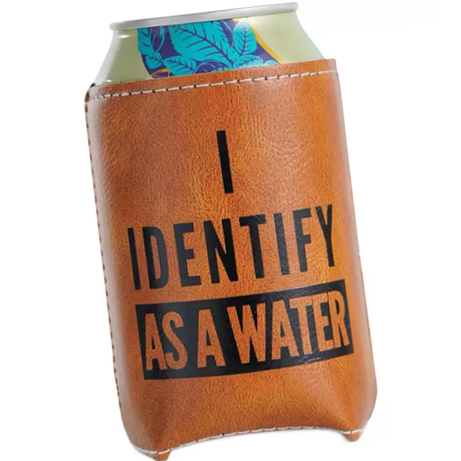 Kaeltsyn Drink Can Sleeve for Standard Beverage Cans, PU Leather Open-Top Holder for Casual Entertaining Use Daily Beverage Can Sleeve Faux Leather Holder Stitched Standard Open Top Drink Patio Table