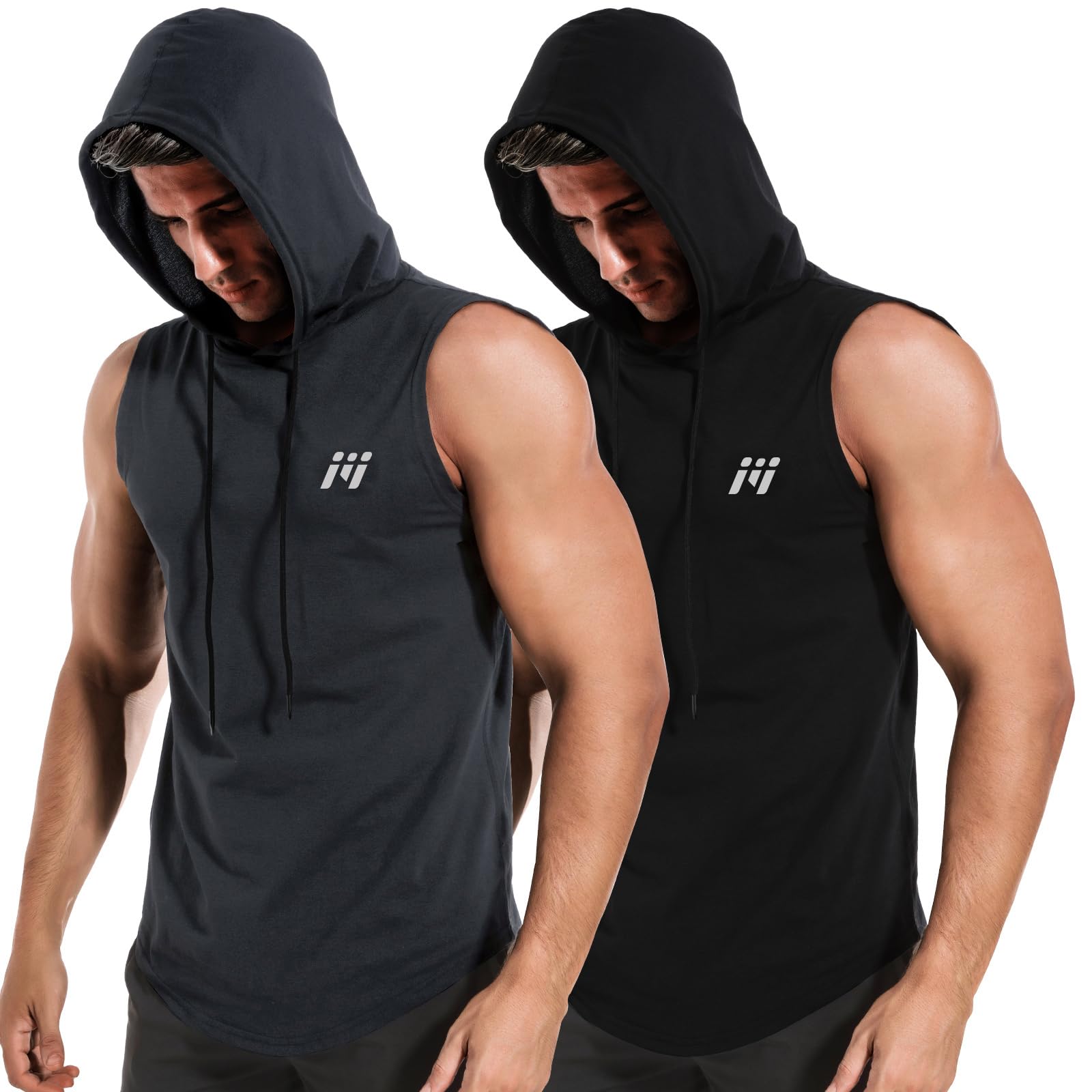 MEETWEE Herren Tank Top, Sportshirt mit Kapuze Ärmelloses/Langarm Muskelshirts Fitness Sleeveless Shirt Atmungsaktiv Laufshirt Achselshirts Hoodie für Gym Running Training