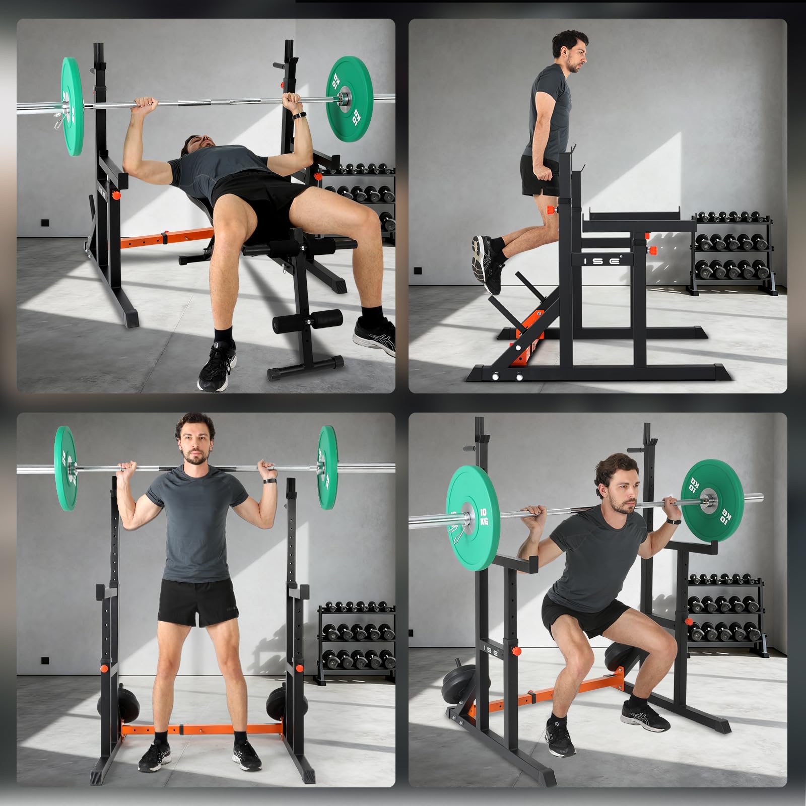ISE Rack Palestra Multifunzione Supporto Bilanciere per Casa, Squat Rack Porta Bilanciere con Altezza Regolabile per Panca