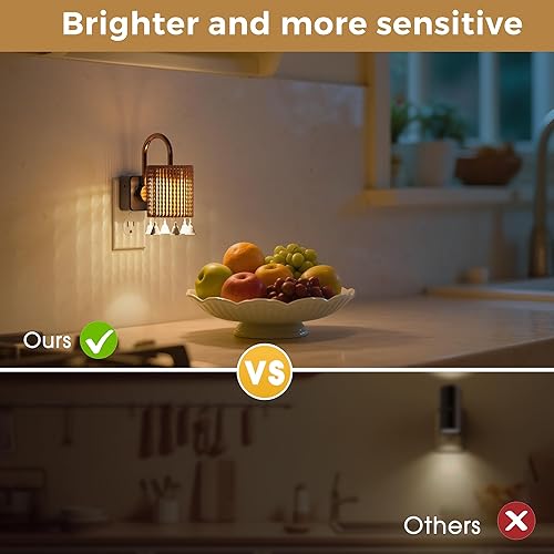 Miniatura 4 de L LOHAS LED Luces nocturnas enchufables a la pared, paquete de 2 luces de noche cilíndricas de tela bohemia con borla, sensor de atardecer a