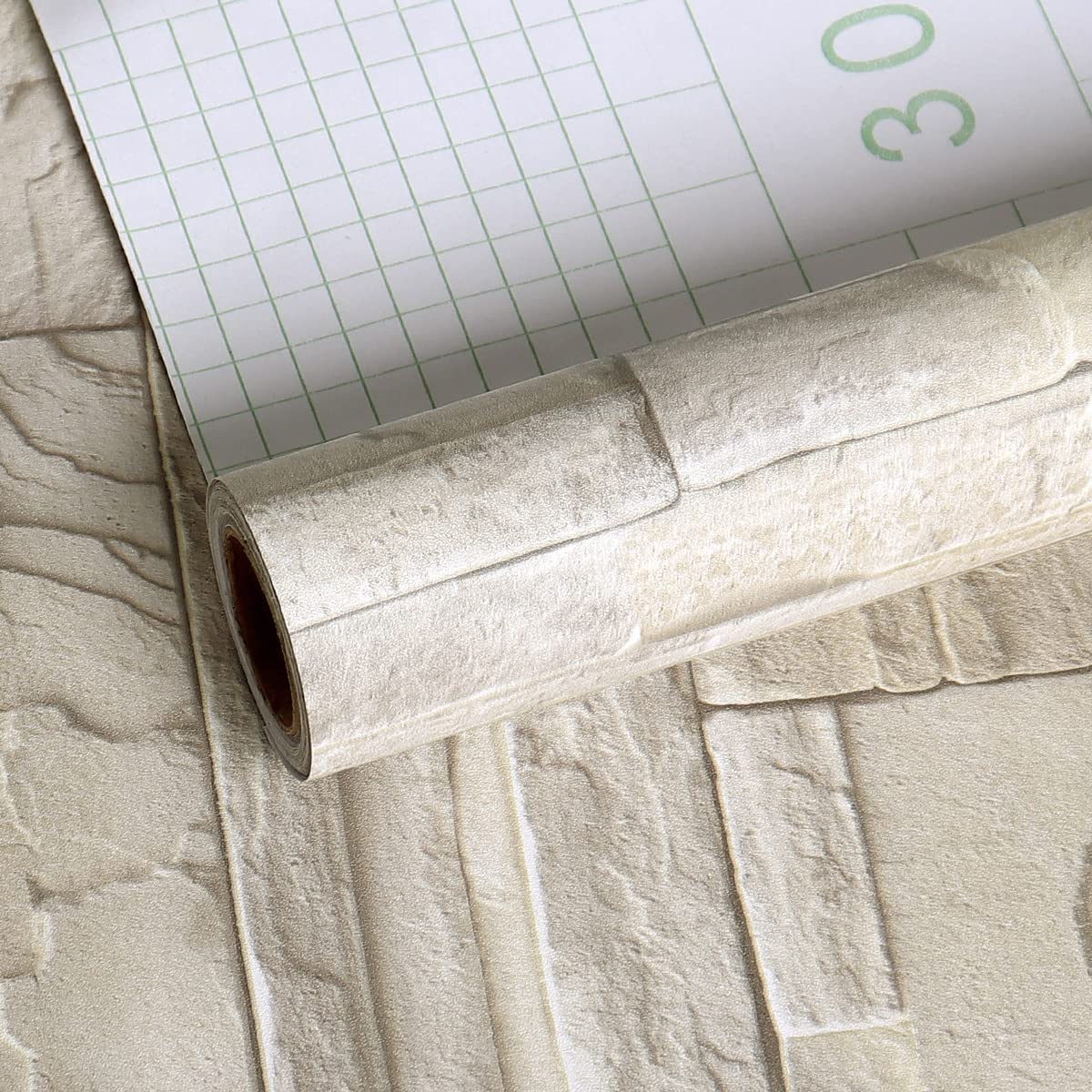 VEELIKE Carta da Parati Pietra Beige 60 cm x 900 cm Pellicola Adesiva Effetto Mattoni Carta Adesiva Vintage Industrial Fotomurali Pellicola Autoadesiva per Cucina Impermeabile Camera da Letto Bagno