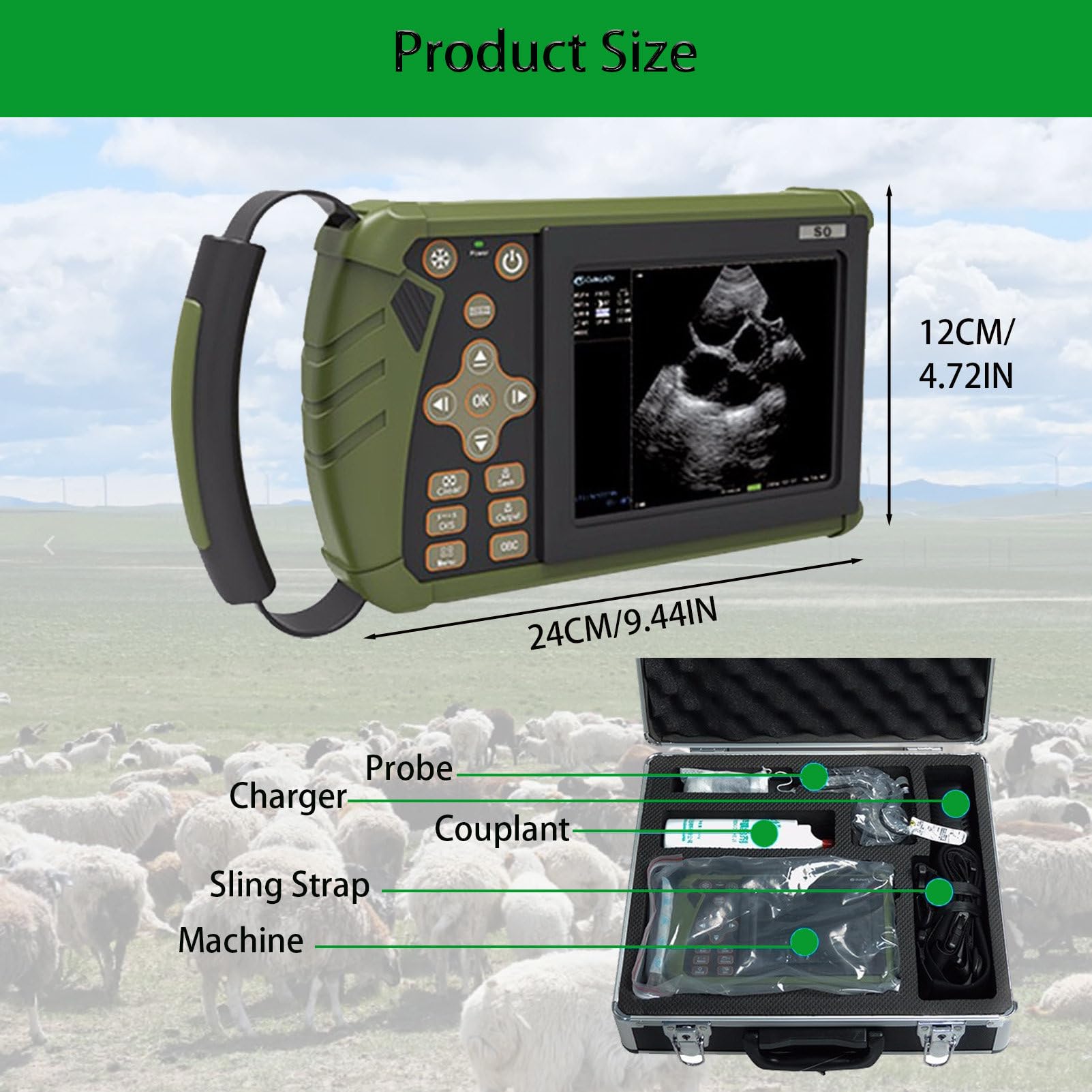Macchina veterinaria di ultrasuono, strumento diagnostico portatile di gravidanza con sonda 3.5MHz per uso con maiali, pecore, cani e gatti