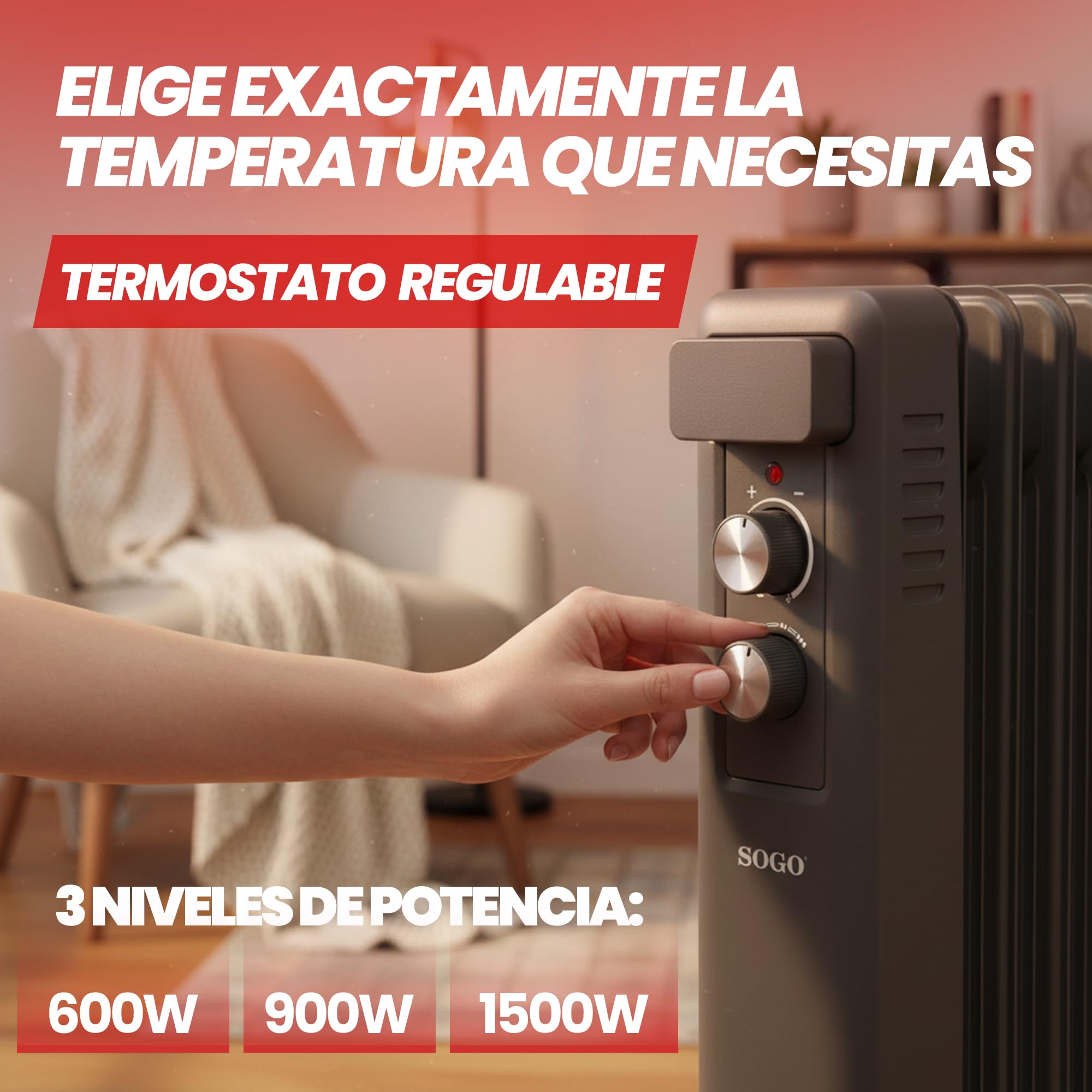 Sogo RADIADOR para hogar Estufa de Aceite de alta eficacia 7 ELEMENTOS – 1500W Negro, con ruedas (SS-18455)