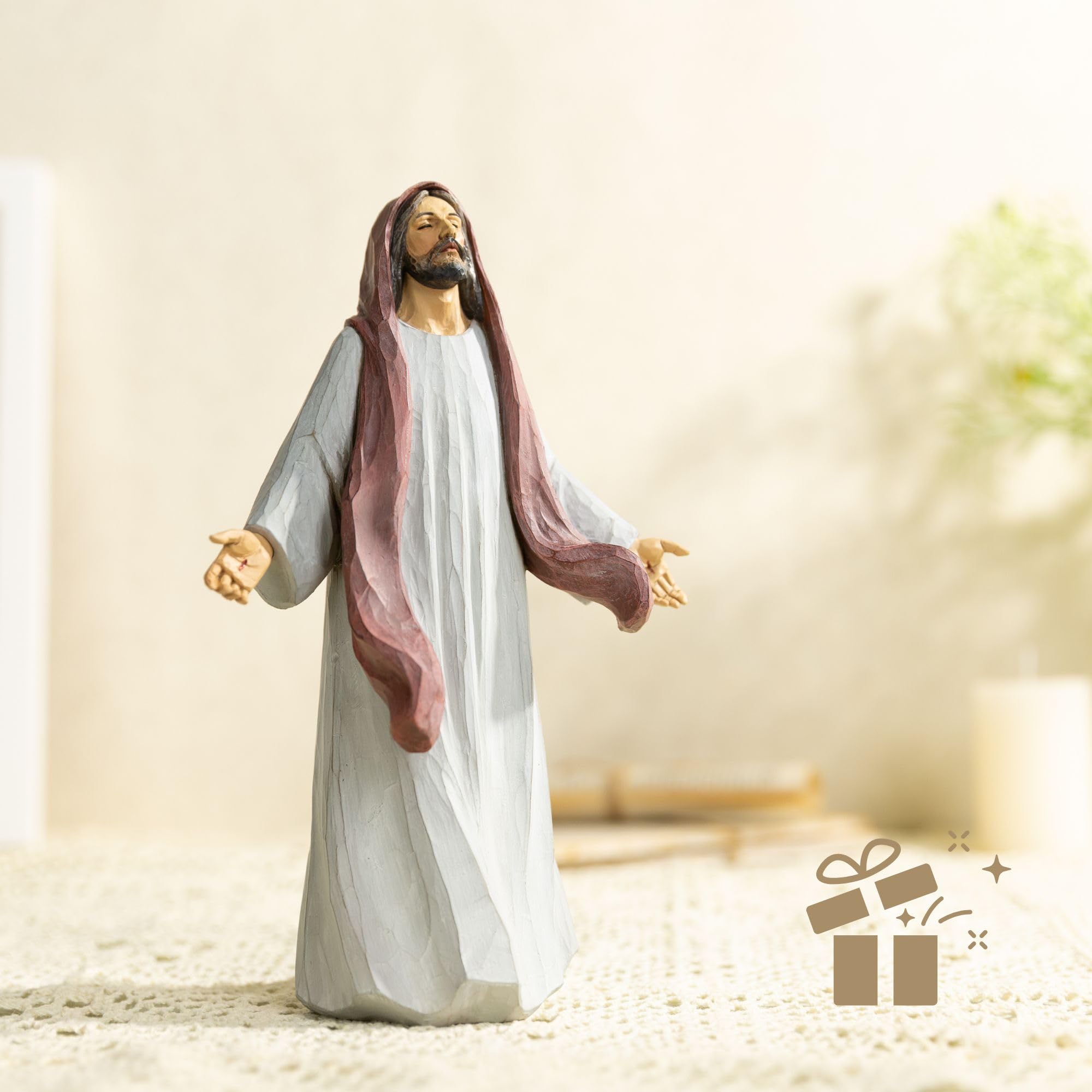 ShineOnAngel Jesus Christ with Open Arms Statue (Wine-Red