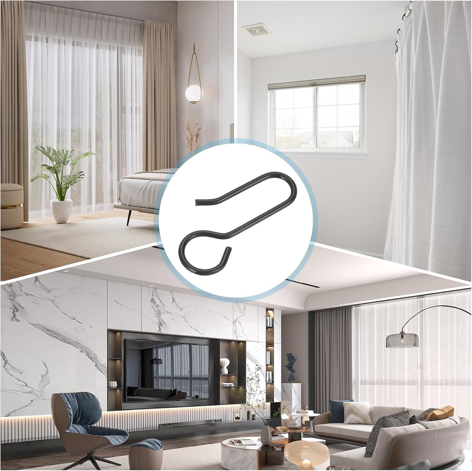 PATIKIL Metal Curtain Track Hooks, 28Pcs S-Shaped Steel Drapery Wire Hook Pins for Ceiling Wall Drape Track Shower Curtains Door Curtains, Black