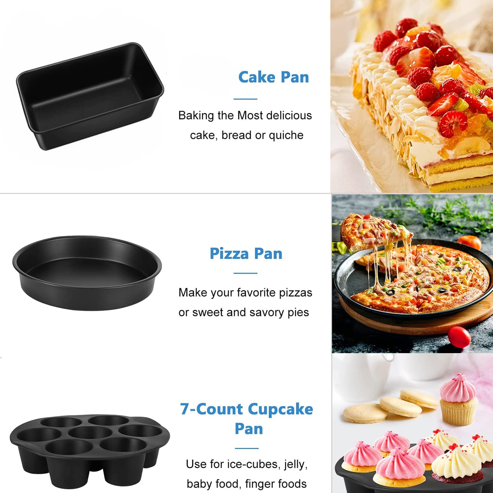 Set di accessori per friggitrice ad aria, set da 10 pezzi per doppio cestino, accessorio antiaderente per friggitrice ad aria con teglia, pizza, rack multistrato, spiedino, stampo per morso d'uovo,
