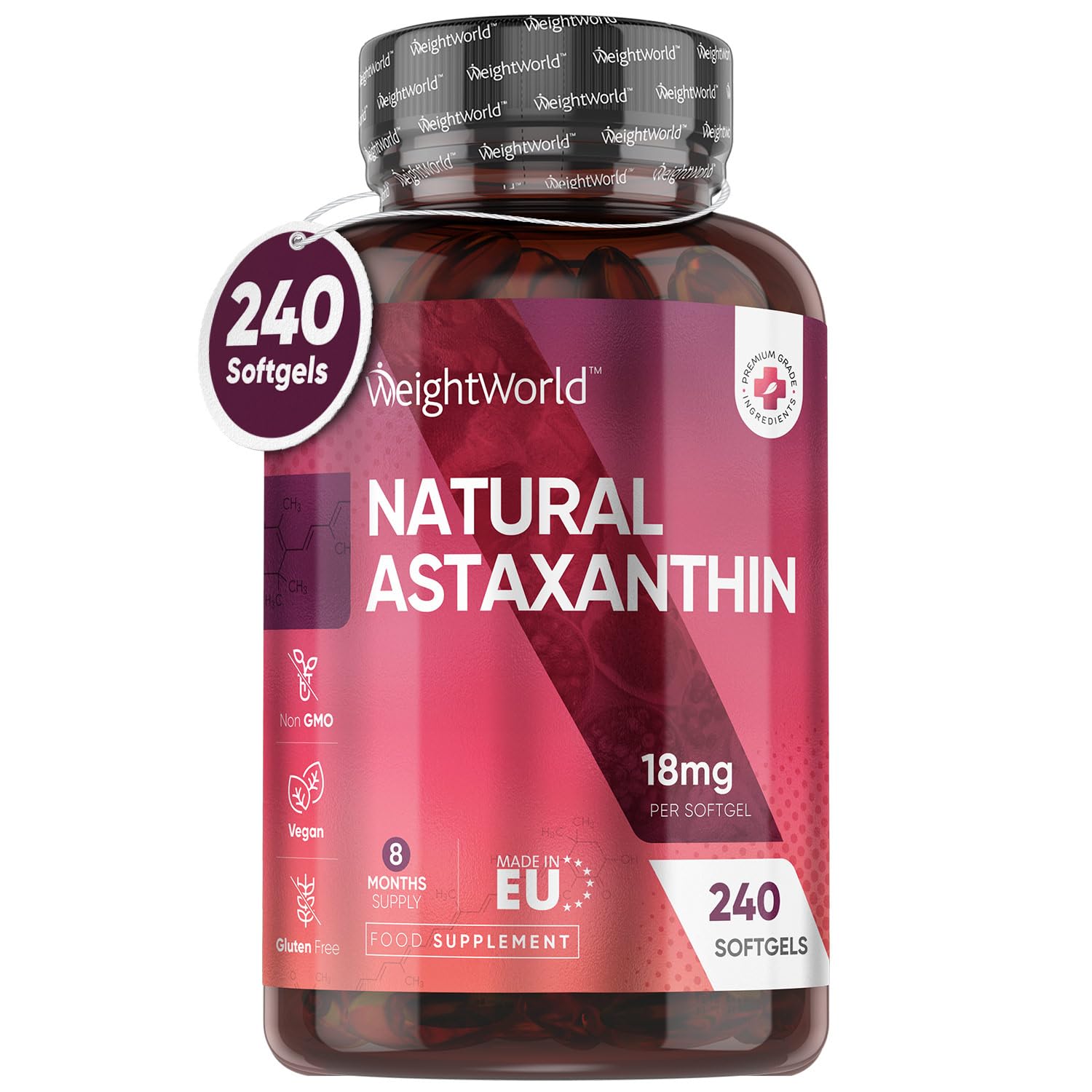 Buy Vegan Astaxanthin Supplements High Strength 18mg 8 Months