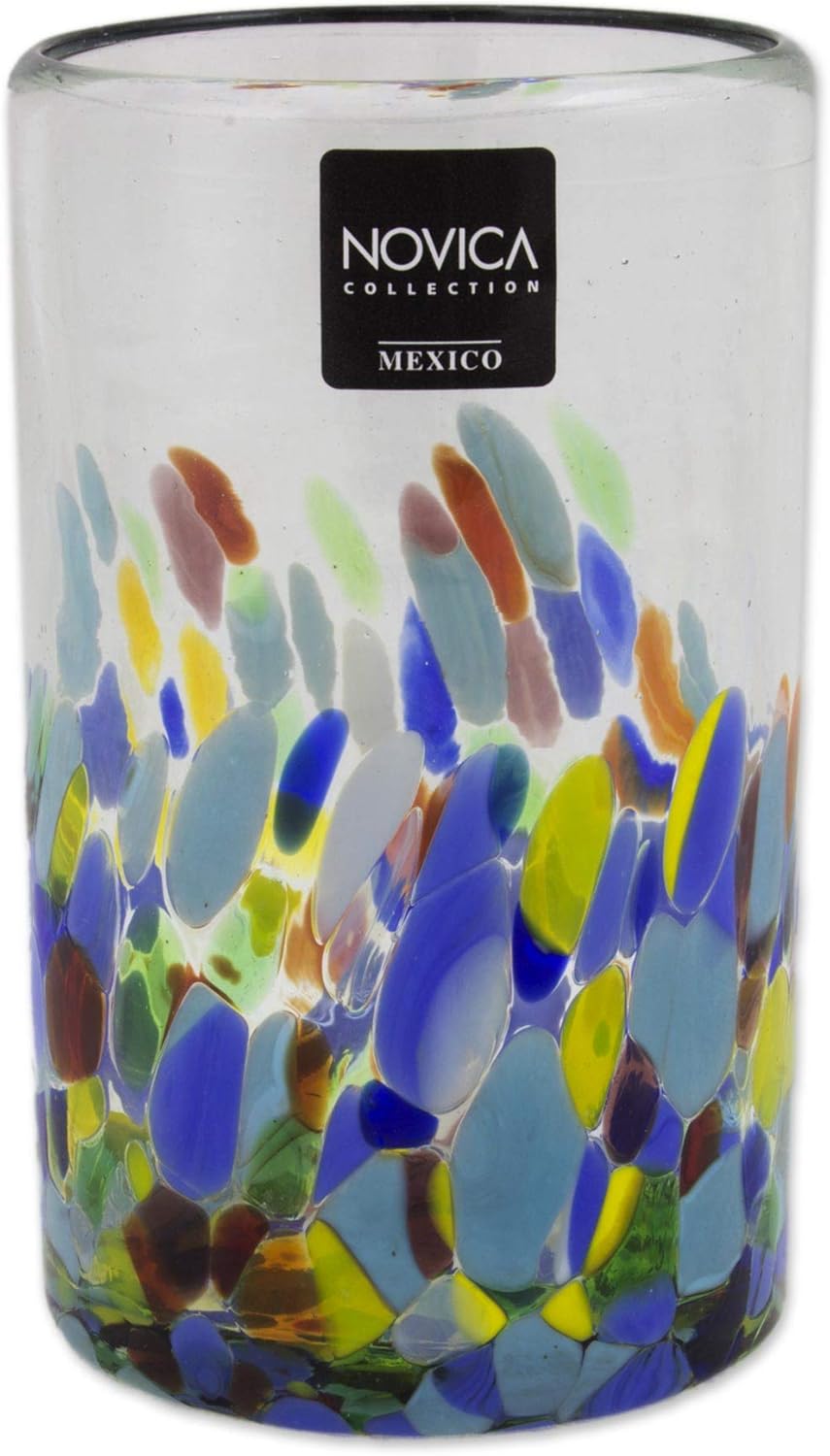 NOVICA Artisan Crafted Recycled Hand Blown Glass Water Glasses, Multicolor, 14 Oz, 'Confetti' (Set Of 6)