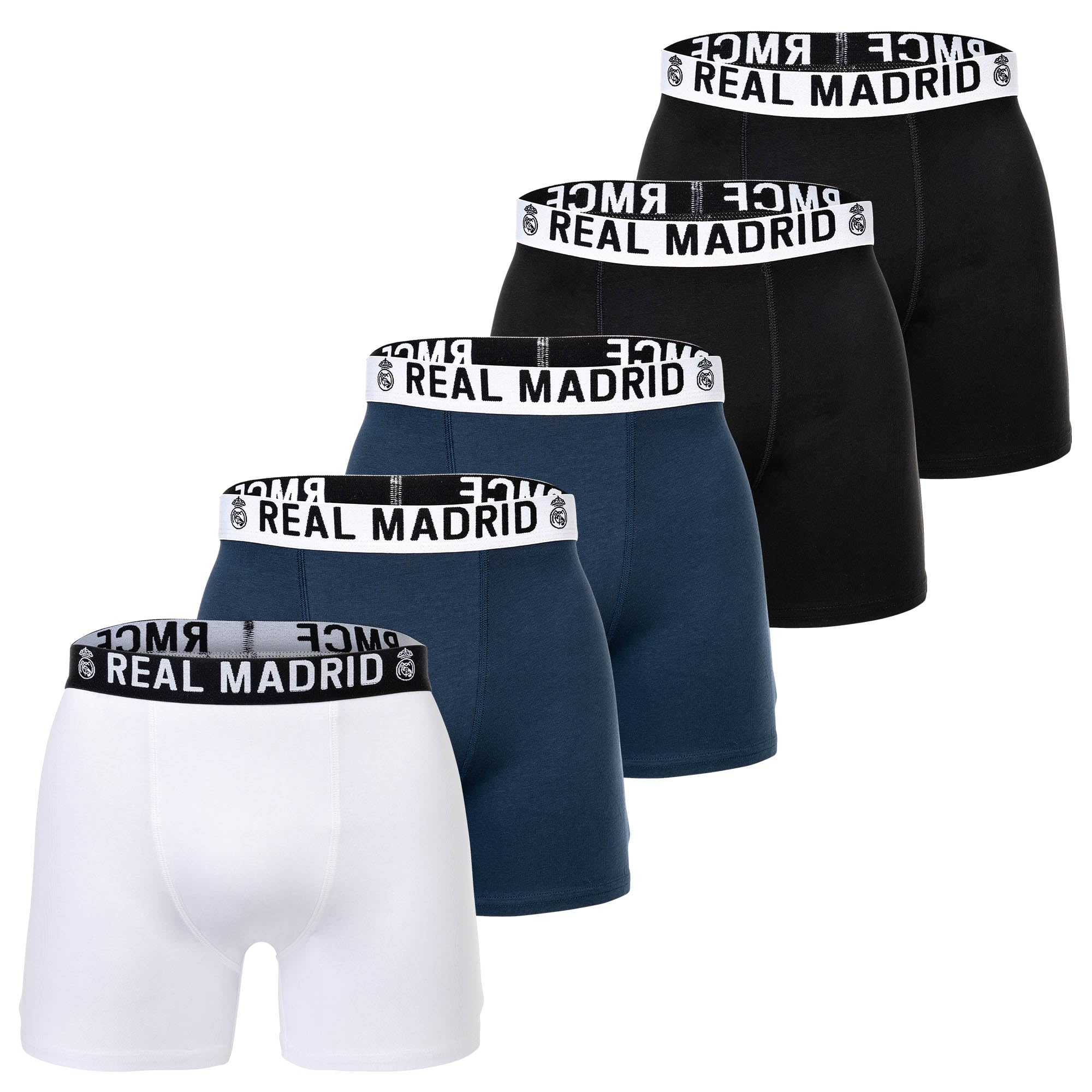 Real Madrid Boxer Ragazzi, Confezione da 5 – Prodotto con Licenza Ufficiale | Set di Boxer 95% Cotone | Regalo per i Tifosi più Piccoli con Elastico con Logo