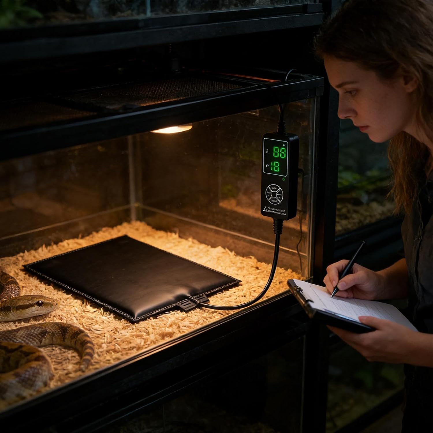 Reptile Heat Pad with Thermostat & Timer, GRAP-hene Heating Mat, Digital Thermostat (10-50°C) & 12H Timer for Snakes, Lizards, Geckos, Turtles, Hermit Crabs, Frogs & Plant Seedlings - Safe PVC Mat