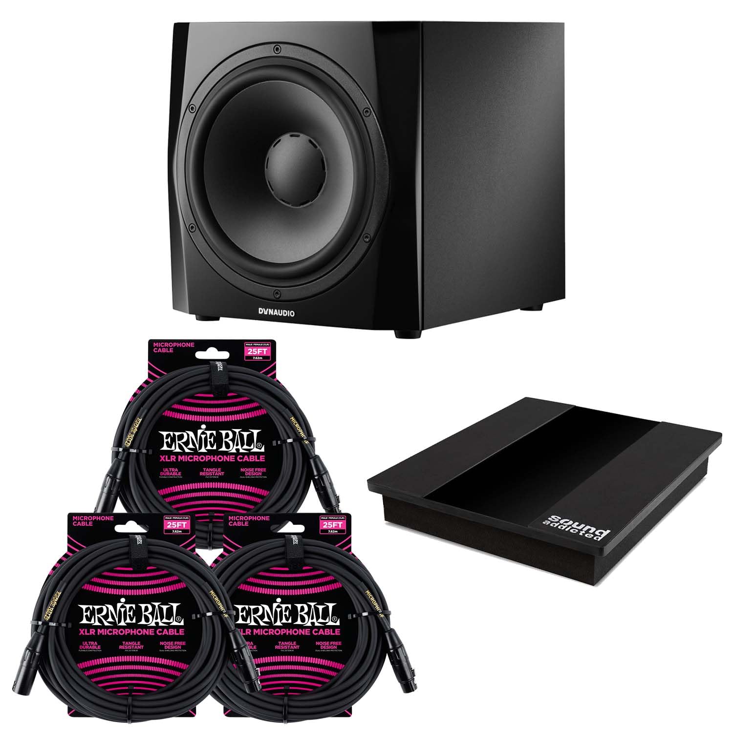 Dynaudio Acoustics 9S 300W 9.5? Active Sub, Sound Addicted P10 Pad, (3) ErnieBall XLR 25FT Bundle