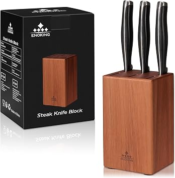 ENOKING 5.5" Steak Knife Block without Knives,Acacia Wood Knife Holder with 6 Slot, Small Knife Storage for Home/Kitchen