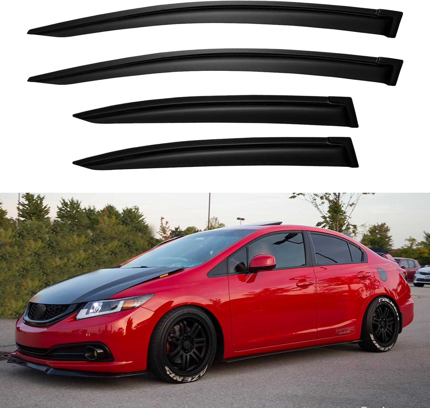 Window Visors Rain Guards for 2012 2013 2014 2015 Honda Civic, Out-Channel Window Vent Wind Deflectors Visors Shades for 12 13 14 15 Civic Sedan 2012-2015 Honda Civic Sedan