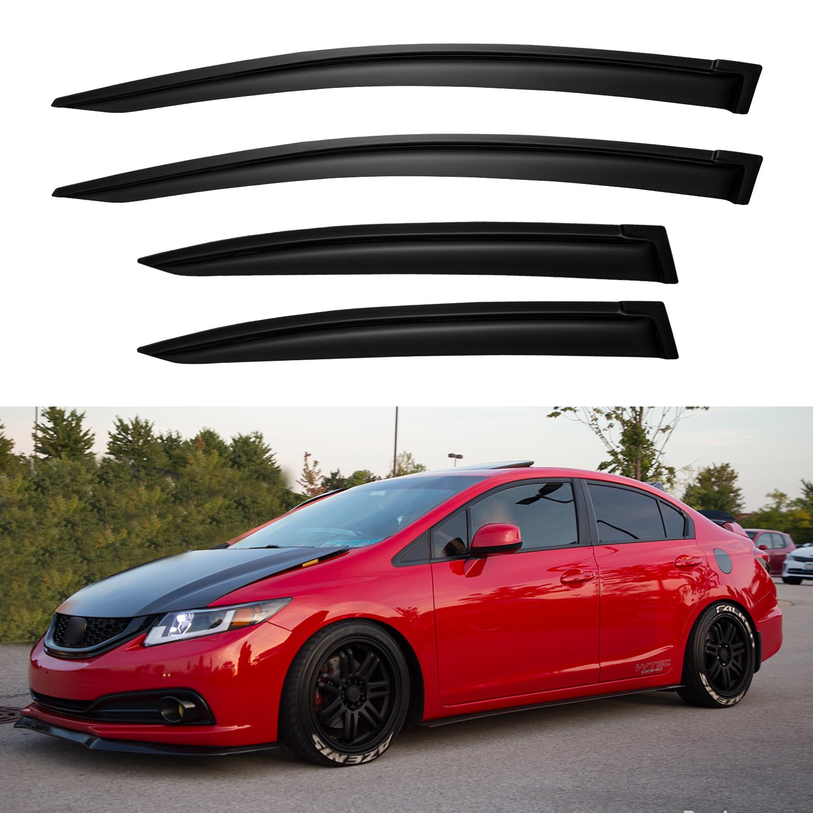 Window Visors Rain Guards for 2012 2013 2014 2015 Honda Civic, Out-Channel Window Vent Wind Deflectors Visors Shades for 12 13 14 15 Civic Sedan