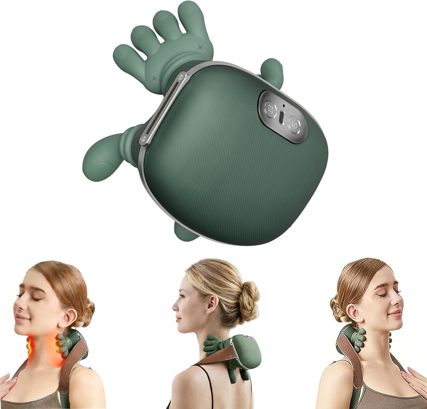 Shoulder and Neck Massager with Heat, Portable Cordless Deep Kneading Muscle Relaxer, Neck Massager with Fingers, Ergonomic Heated Shiatsu Back Massager for Instant Tension & Pain Relief Anywhere