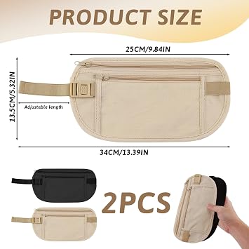 2 Pcs Secure Travel Money Belt Anti-Theft Waterproof Pouch Passport Holder