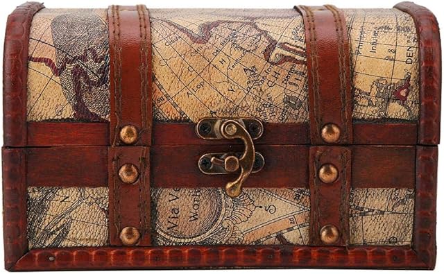 Hilitand Pirate Treasure Chest Vintage Handmade Decorative Wooden Box Trinket Jewelry Storage Case Home Decoration(Map)
