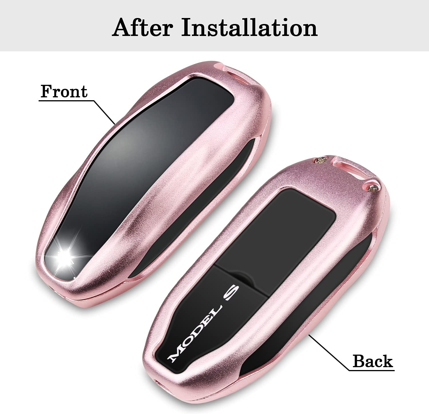 QBUC for Tesla Key Fob Cover with Keychain Compatible with Tesla Model S/3/Y Keyless Protection Case Smart Remote Accessory (Pink)
