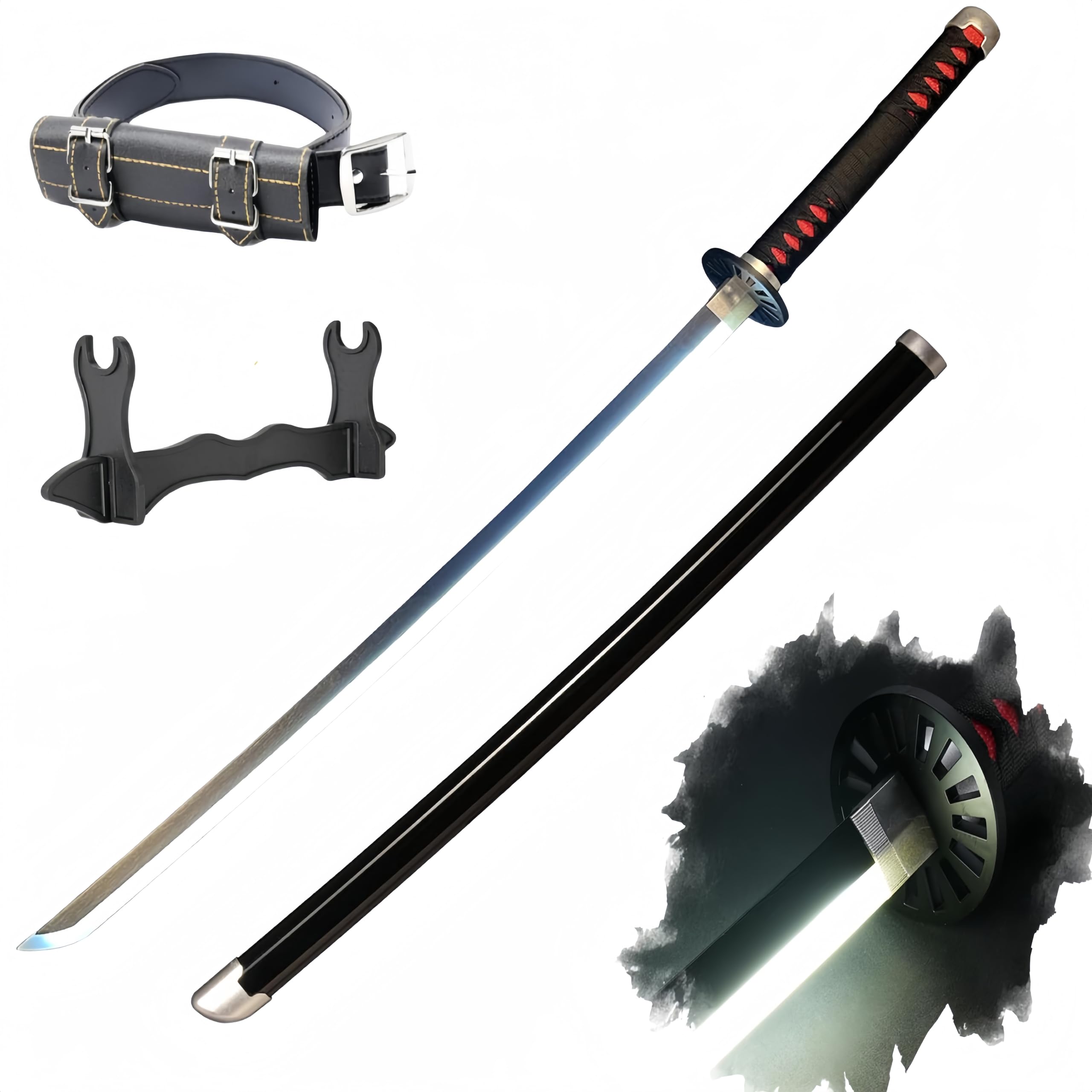 Demon Katana Sword, Light Up Sword, 41 Inches Rechargeable, with Display Stand and Belt, Suitable for Tanjiro Cosplay and Collection, Anime Original Texture.