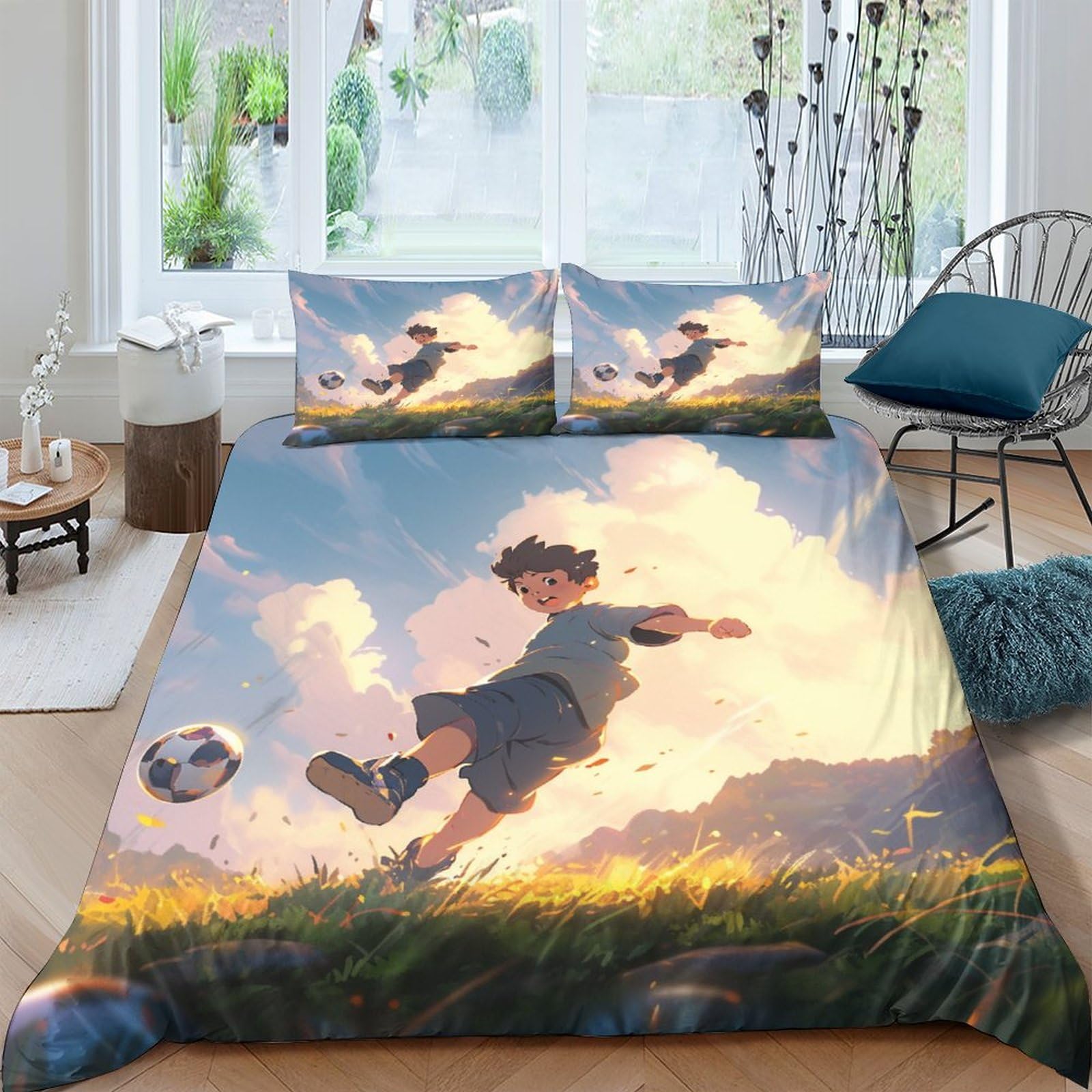 Housse de couette foot junior en microfibre douce et thermorégulatrice pour lit king size