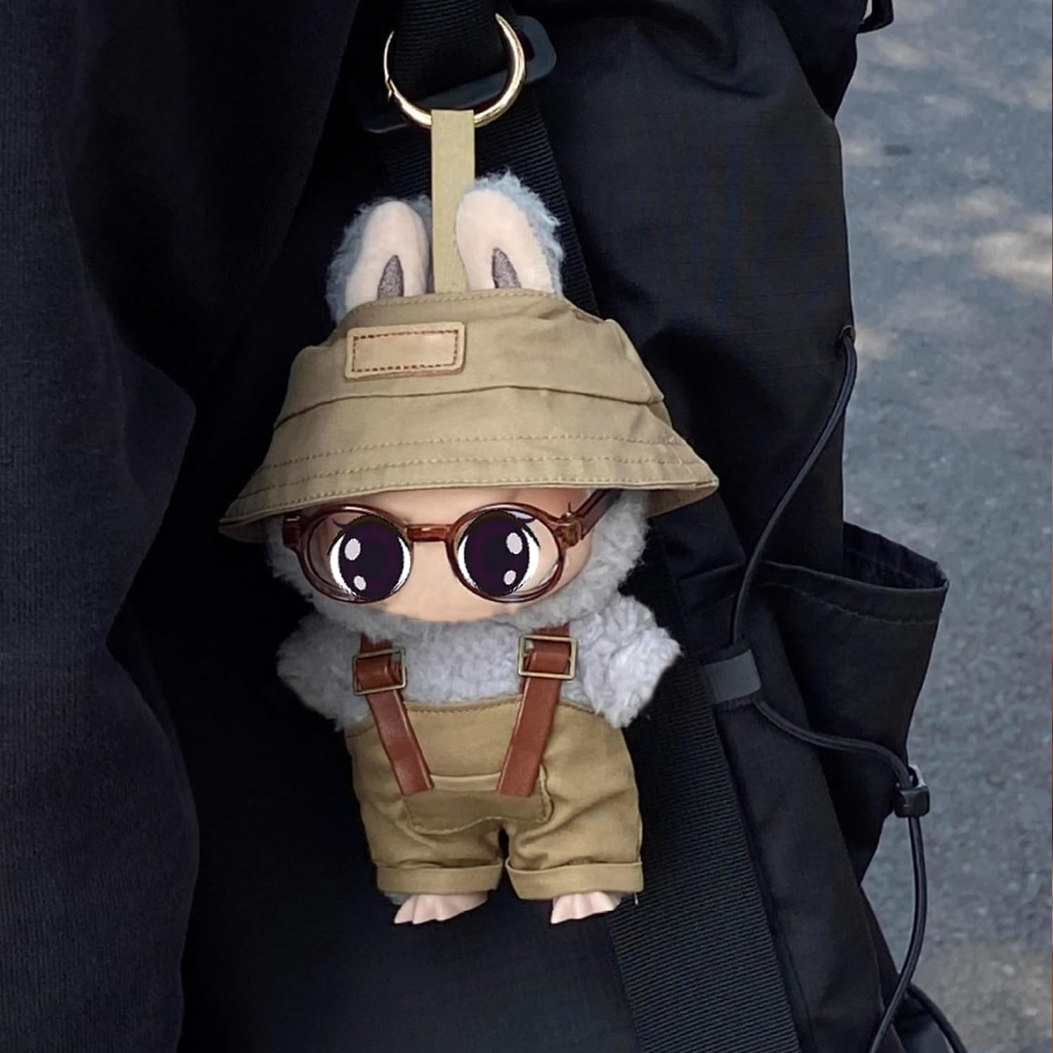 17cm Clothes Set, Brown Glasses & Hat & White Canvas Shoes & Khaki Overalls Suitable for 17cm Accessories Suit