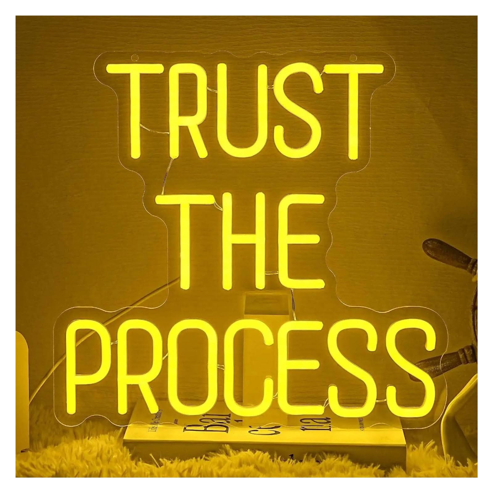 XENITE Hanging Art Neon Signs Trust The Process Neon Sign Dimmable Motivation Classroom Gym Gaming Room Bedroom Decoration 33.4x32cm