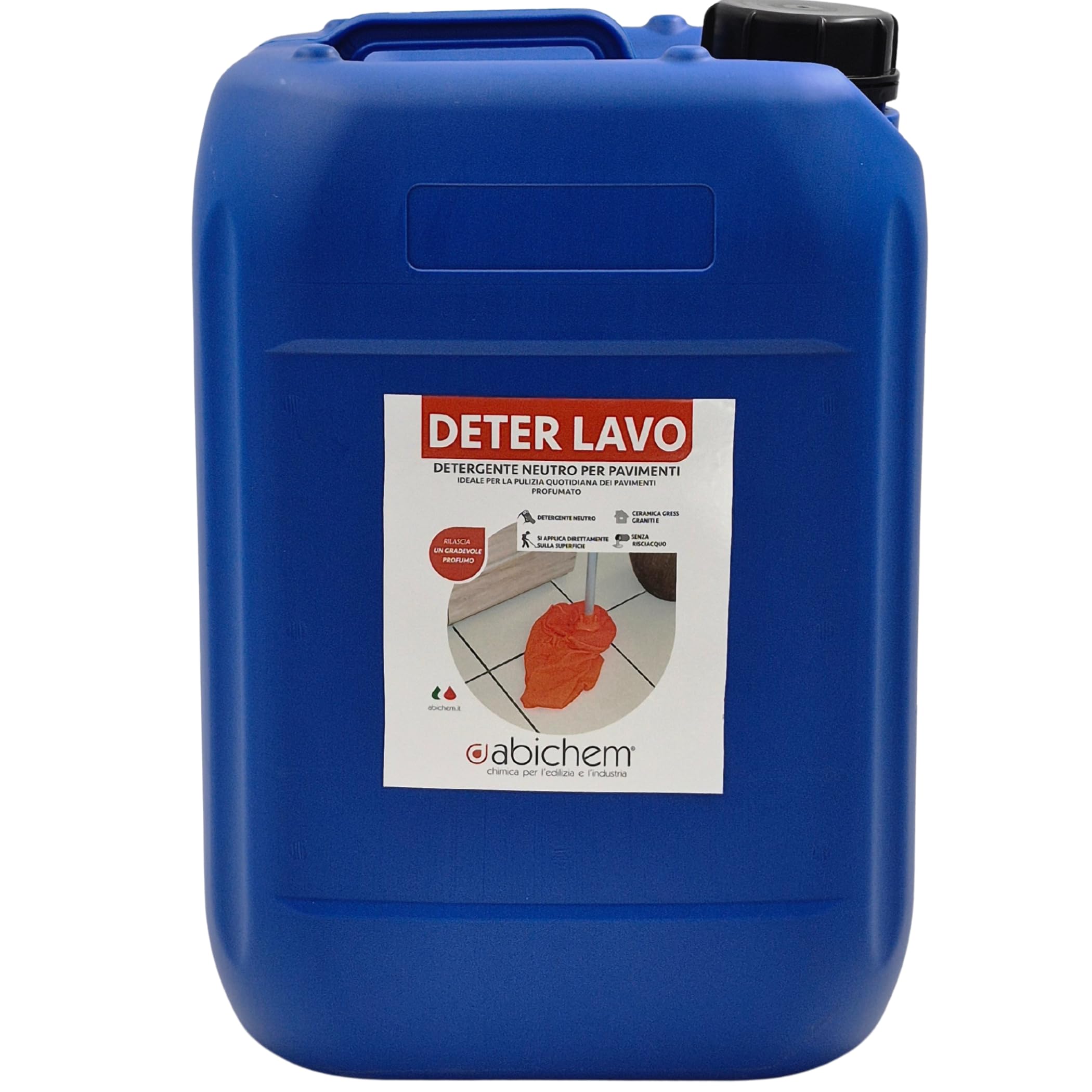 ABICHEM DETER LAVO Pino 10L – Detergente Neutro Profumato | per la Pulizia Quotidiana di Pavimenti in Cotto, Gres, Ceramica, Legno, Marmo – Non Richiede Risciacquo, Made in Italy